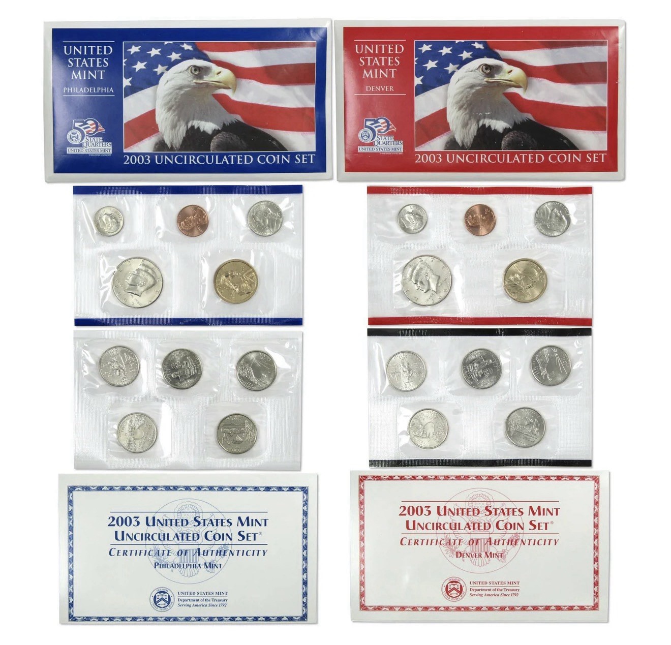 US Mint Set 2003 P & D Uncirculated 20 Coin Lot  $1 50c 25c 10c 5c 1c