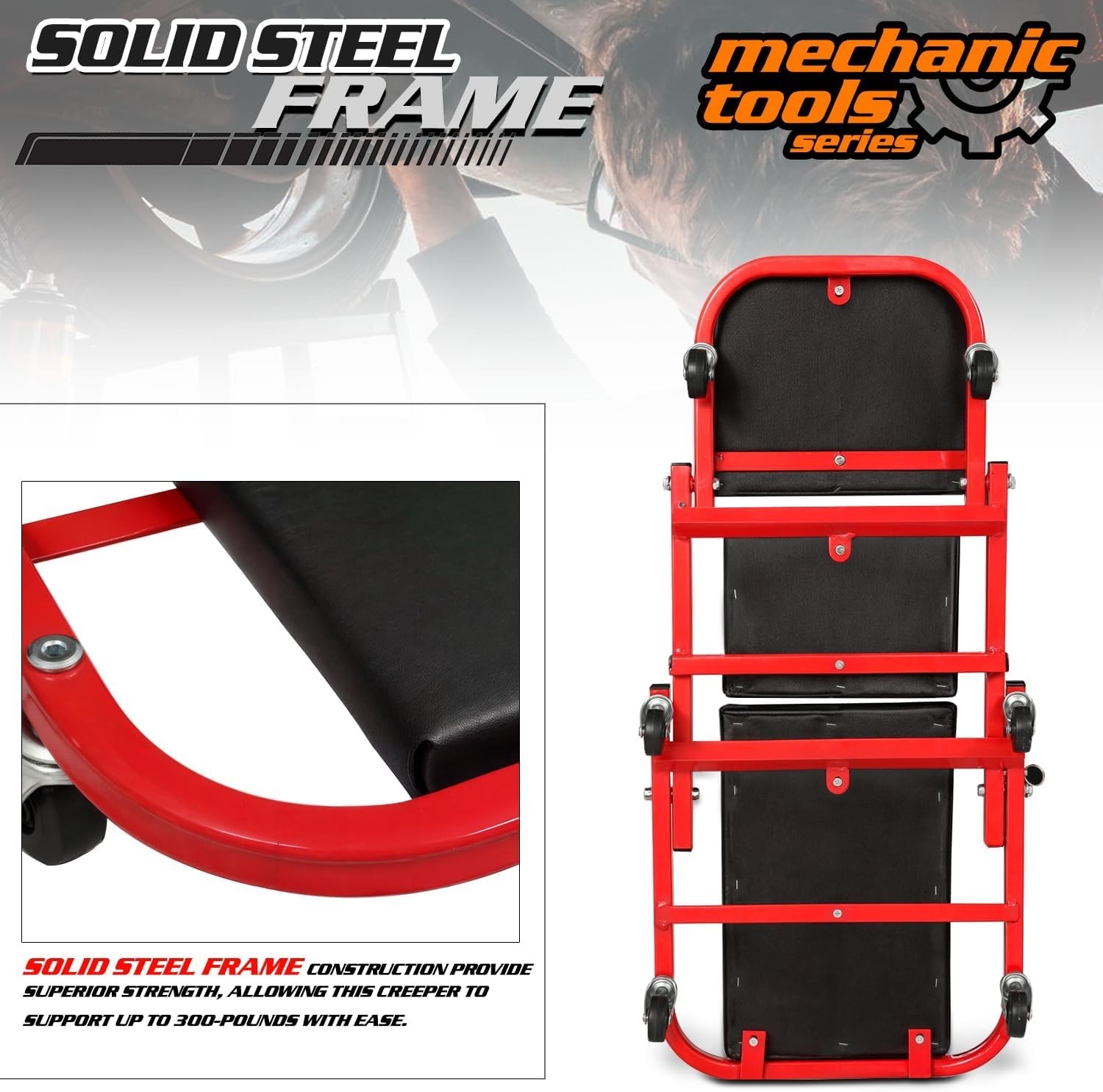 Adjustable Roller Garage Chair, 40-Inch