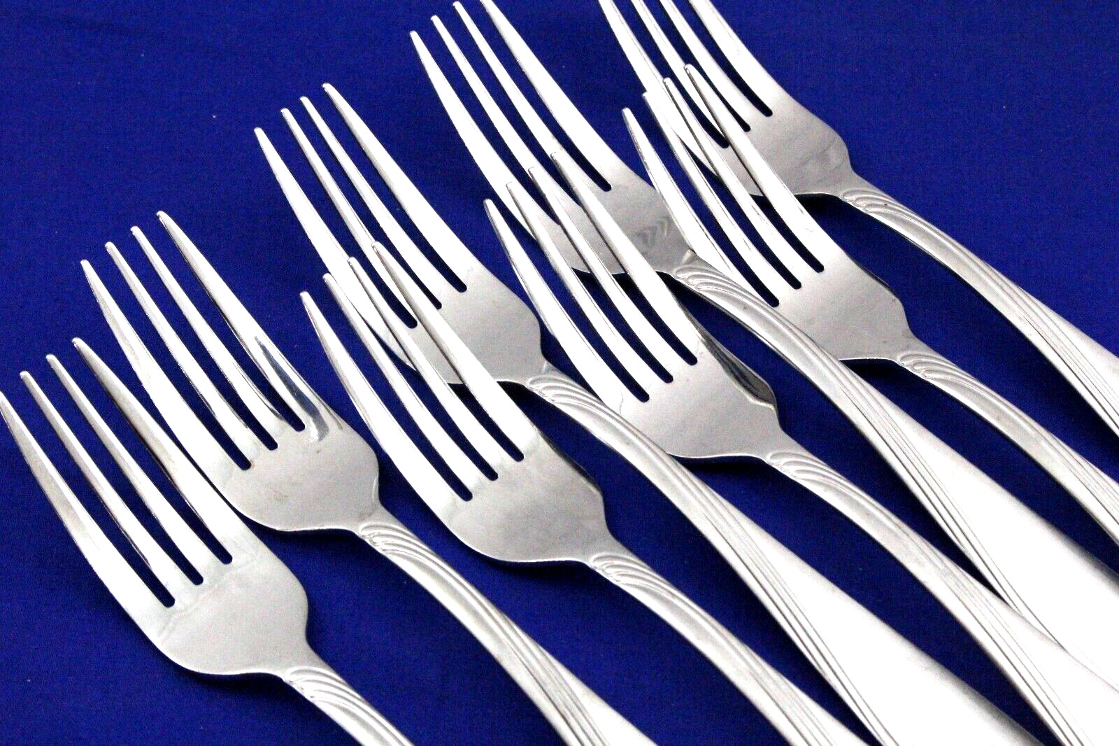 4, 8 3/8" DINNER FORKS GODINGER " WAVE SANDBLAST " STAINLESS FLATWARE