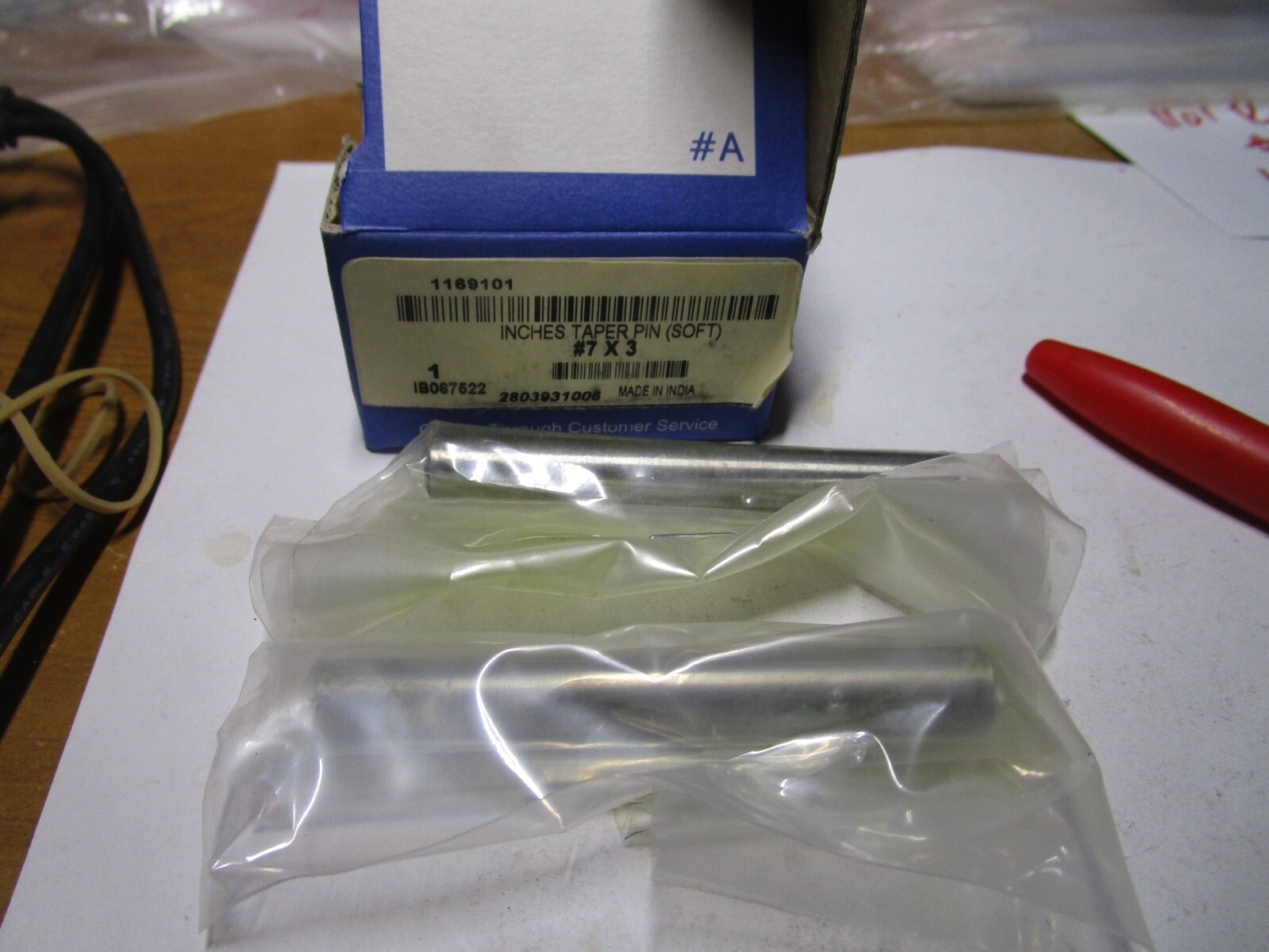 #7 0.347"-13/32"End Dia 3"L Plain C/S Std Tapered Pin QTY 2