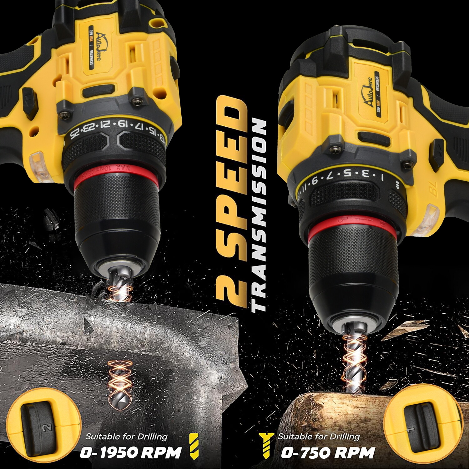 3/8" Cordless Brushless Drill Driver for Dewalt 20V Max Battery TOOL ONLY