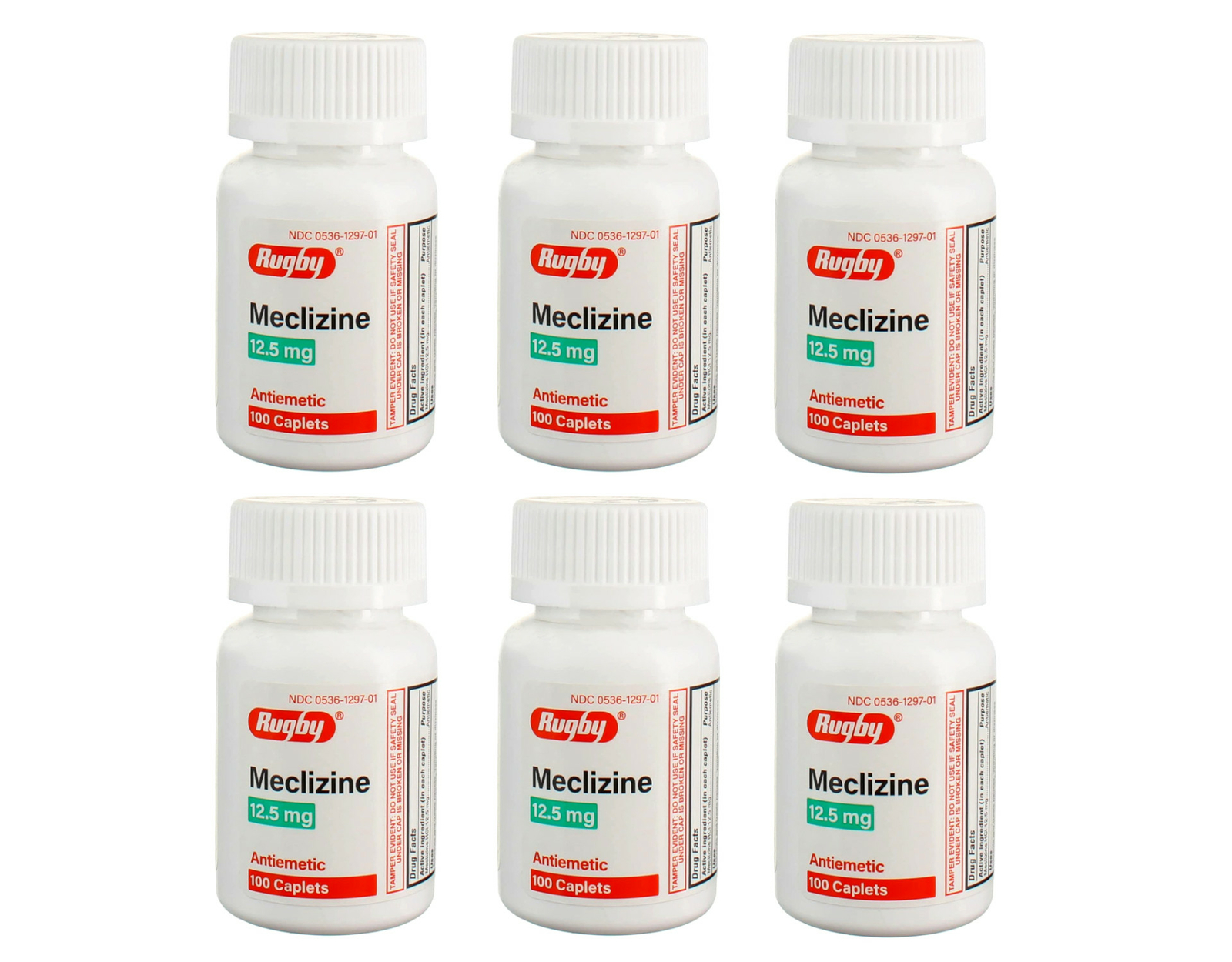 Rugby Meclizine 12.5mg Motion Sickness Caplets, 100 Count - Pack of 6