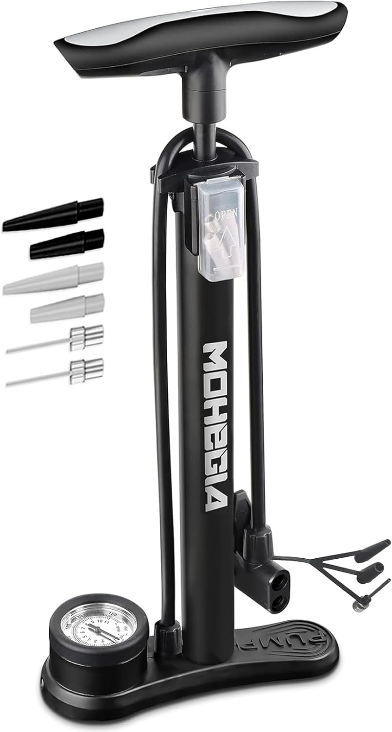 MOHEGIA Bike Floor Pump with Gauge: Air Bicycle High Pressure black