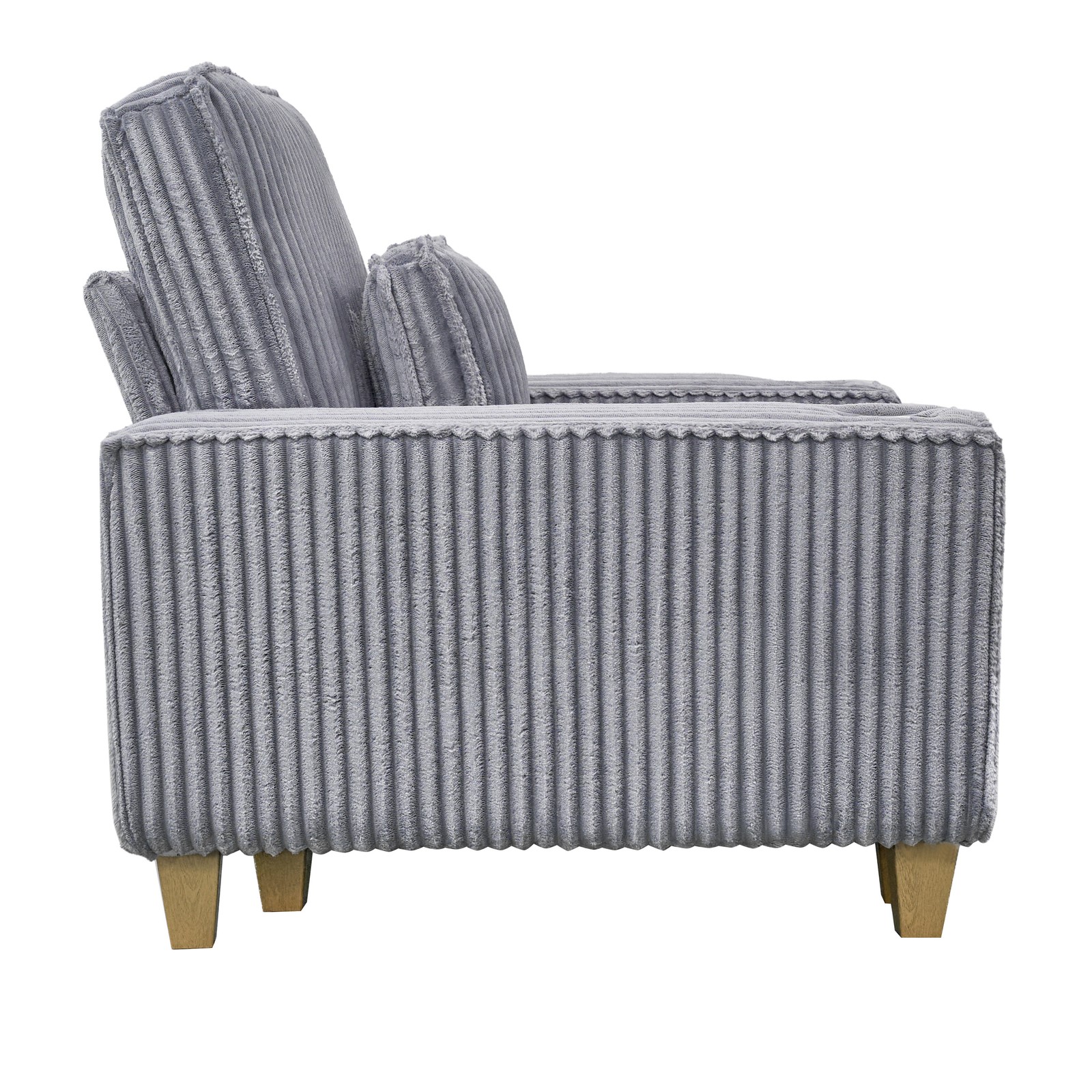 Gray Corduroy Accent Chair Deep Seat Armchair with Cup Holder Pillow Living Room