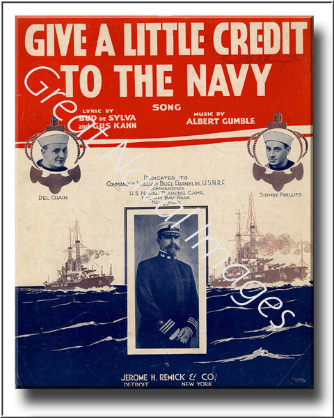Give a Little Credit to the Navy Vintage Sheet Music Cover Canvas Print 2D