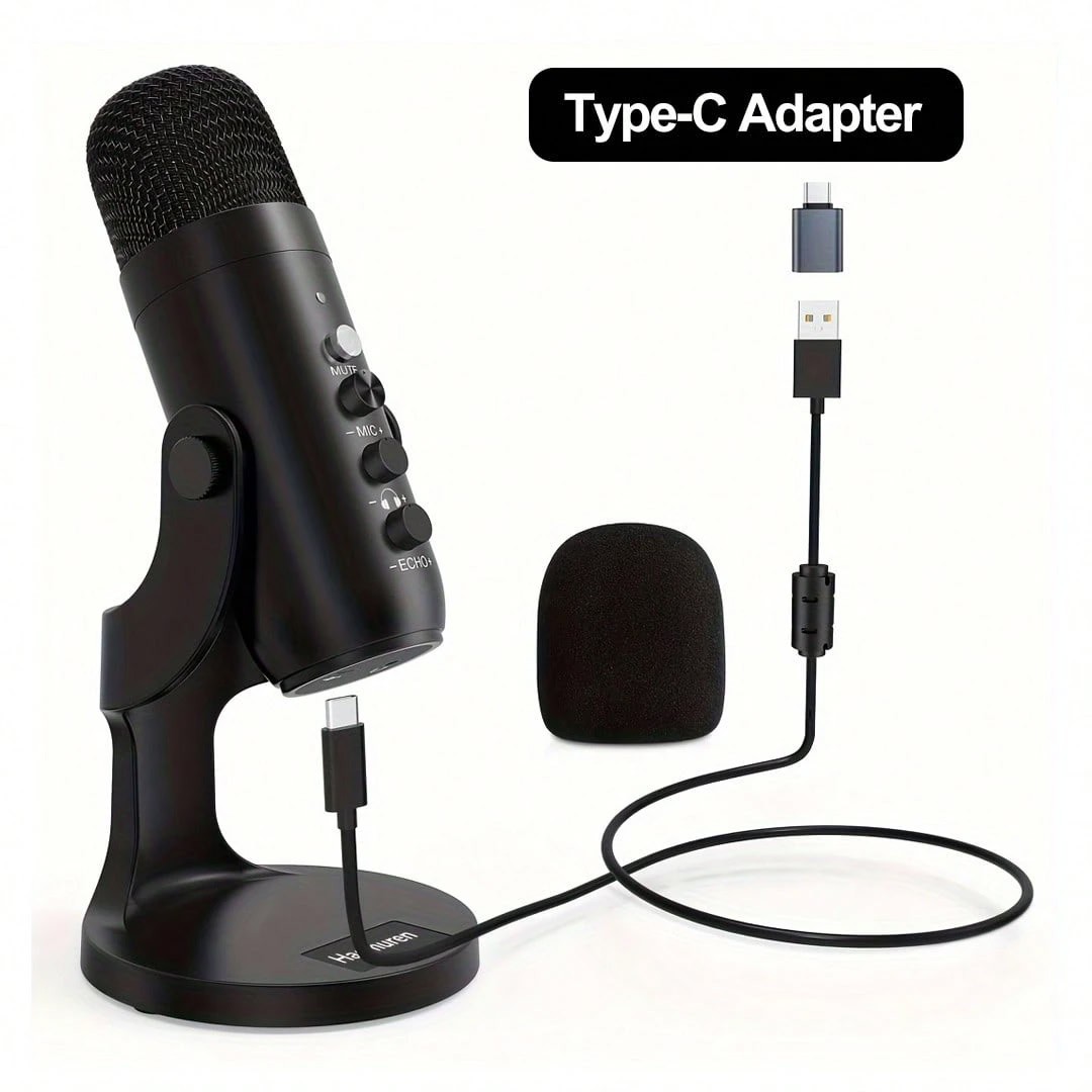 USB Condenser Microphone Cardioid Mute Gain Headphone Out PC Streaming