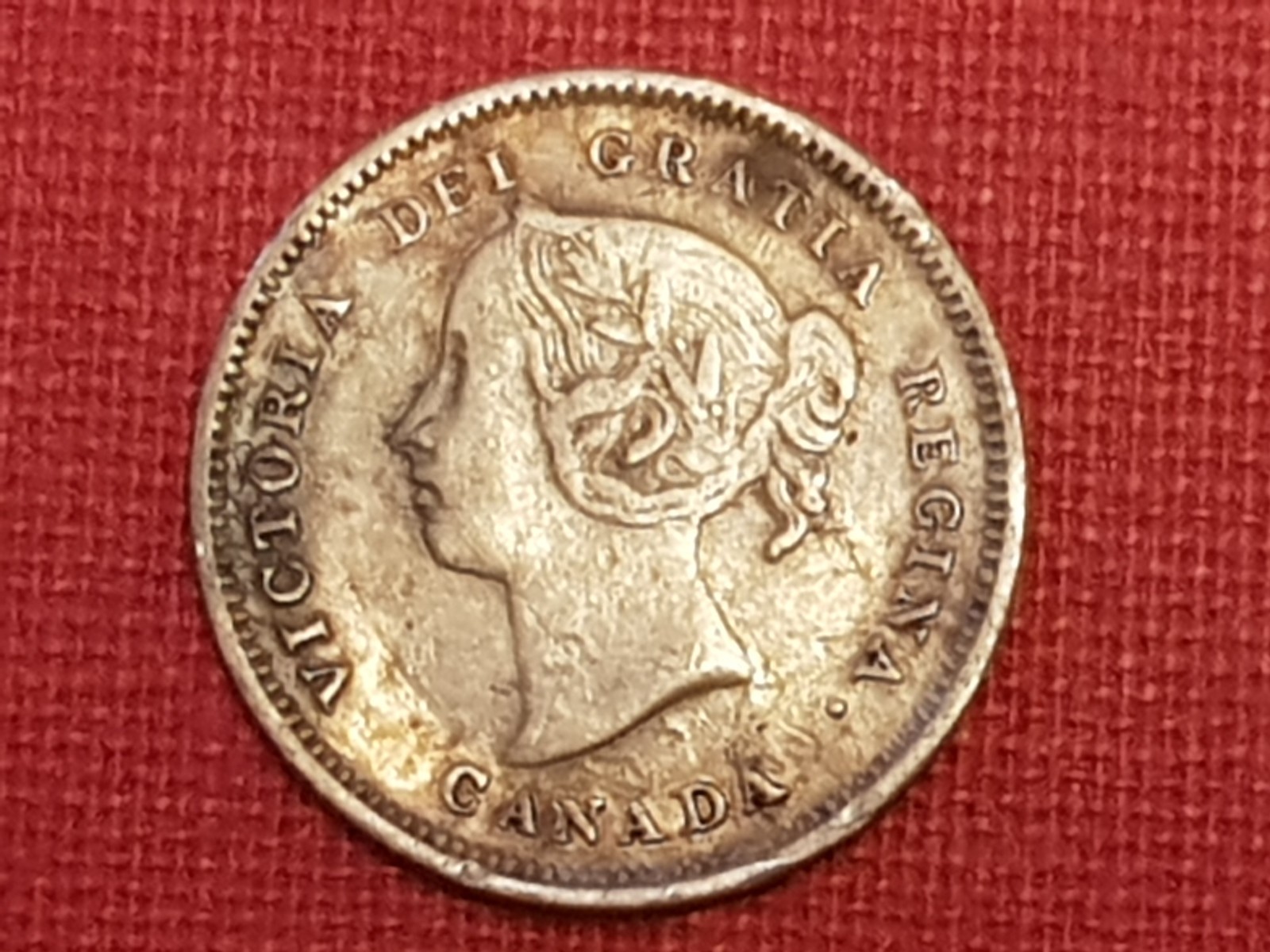 Original 1891 Victoria Canada .925 Sterling Silver 5 Cent Coin - VF+