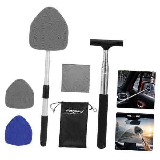 7-in-1 Windshield Squeegee Kit 180° Rotatable Cleaner | Lint Streak Free Pads,