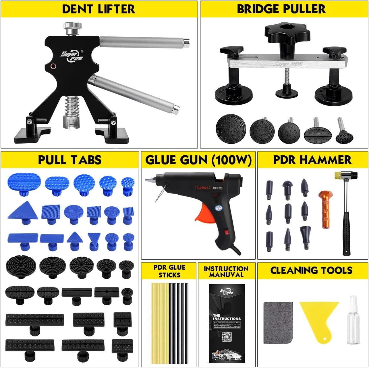PDR Car Body Glue Puller Tabs Pulling Paintless Dent Repair Removal Tool Kit US