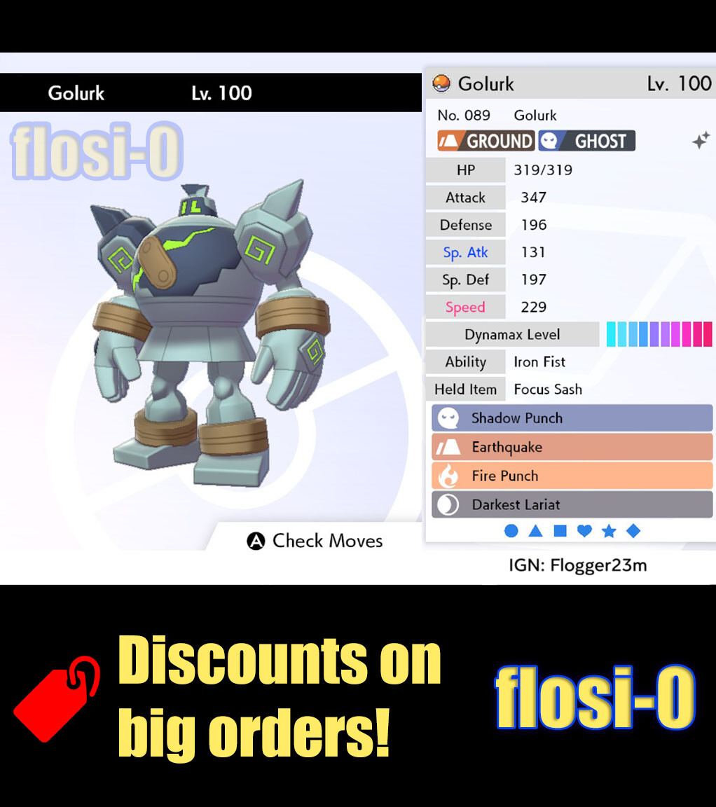 6IV Ultra Shiny Golurk Pokemon Sword and Shield (Square Shiny)