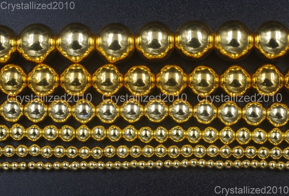 AAA Natural Gold Hematite Gemstones Round Loose Beads 2mm 4mm 6mm 8mm 10mm 16"