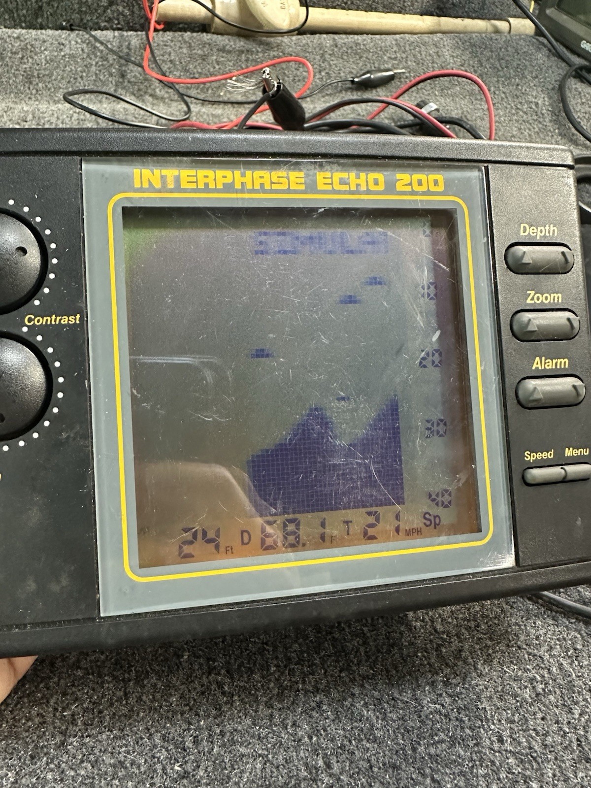 Interphase Echo 200 Depth Fish Finder head Unit Power Cable & Transducer TESTED