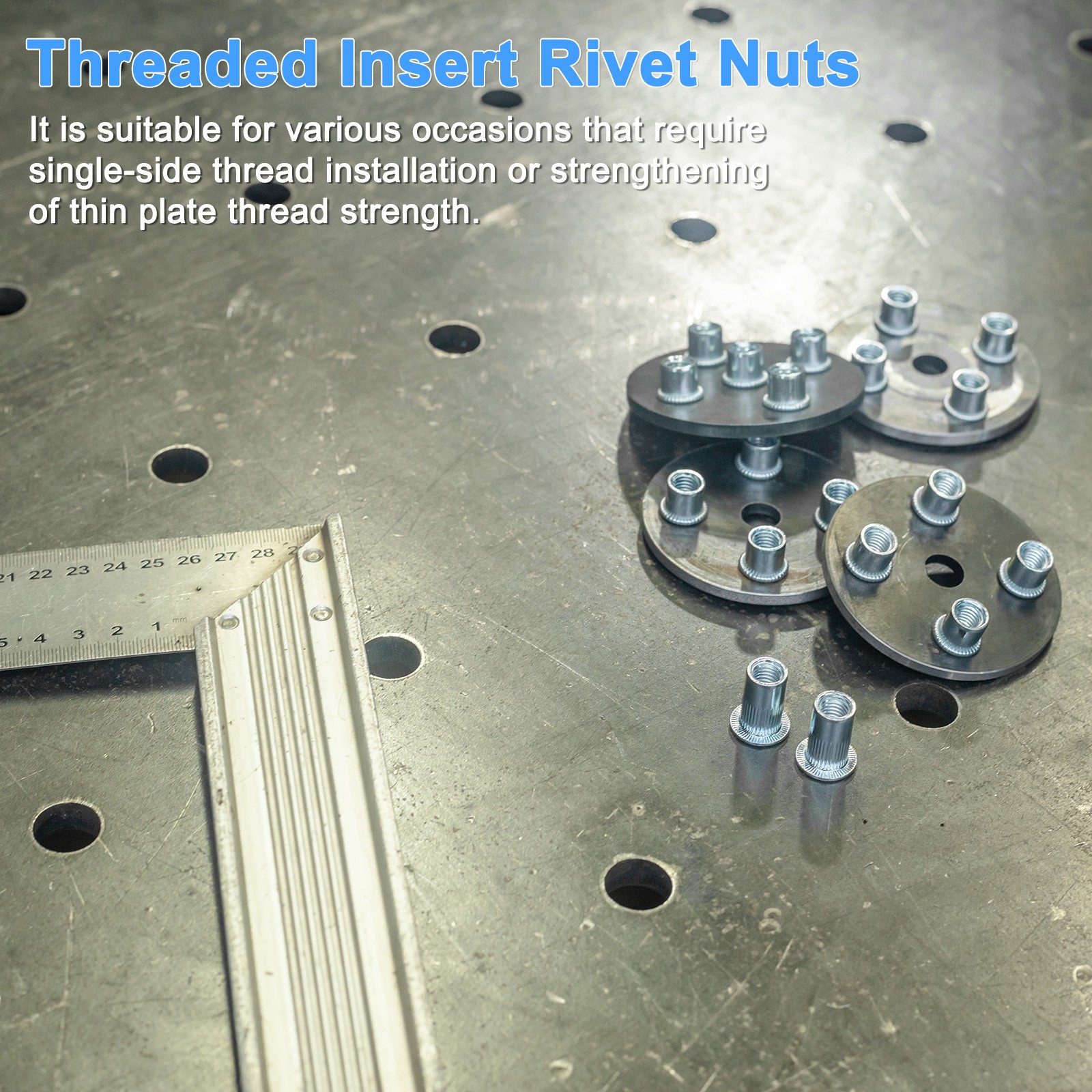50-Pack M3x9mm Rivet Nuts, White Zinc-Plating Knurled Threaded Insert Nut