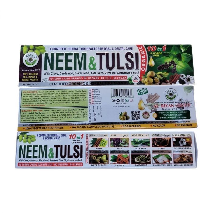 Alriyan Neem & Tulsi  Herbal Toothpaste Fluoride Free 213g - Free Shipping