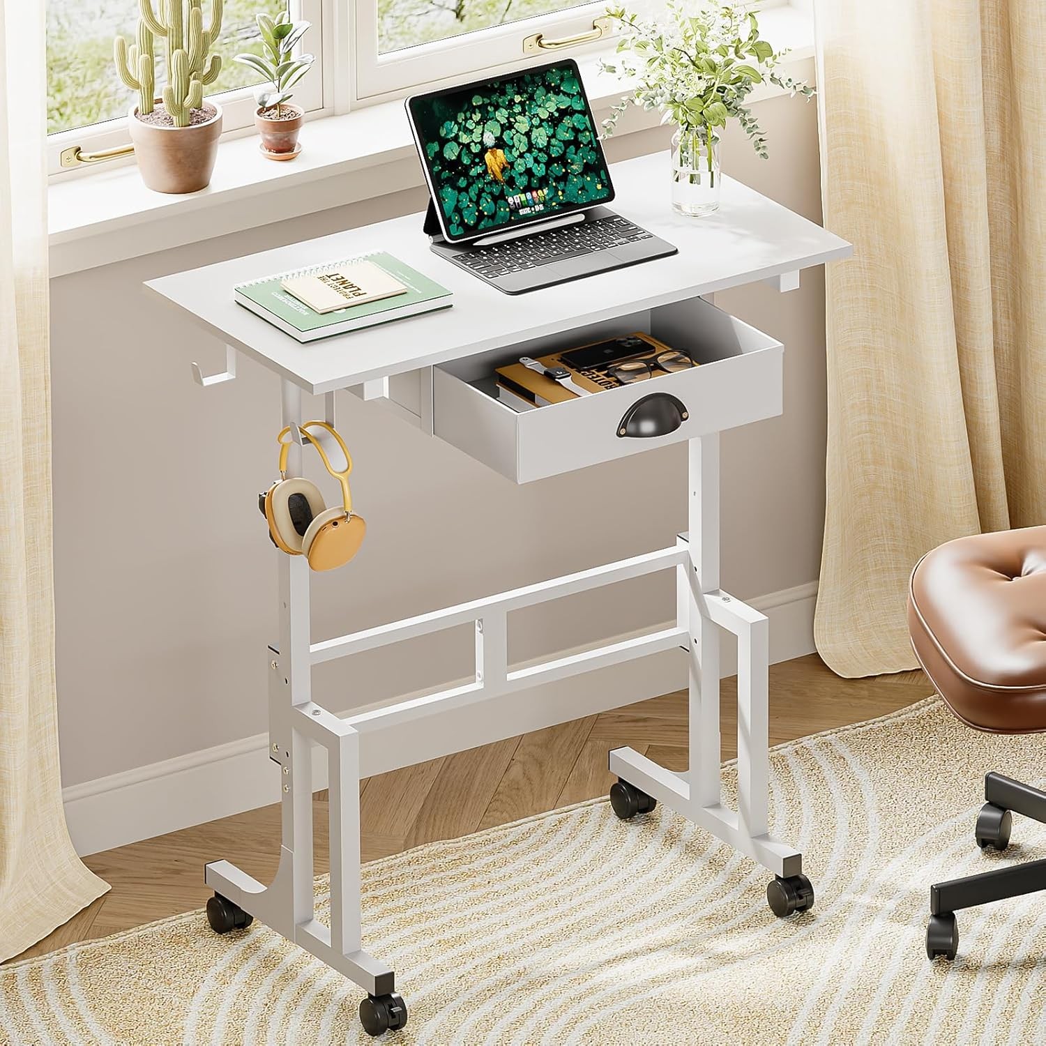 Adjustable Height Standing Desk W/ Drawer Rolling Sit Stand Up Desk W/ Wheels