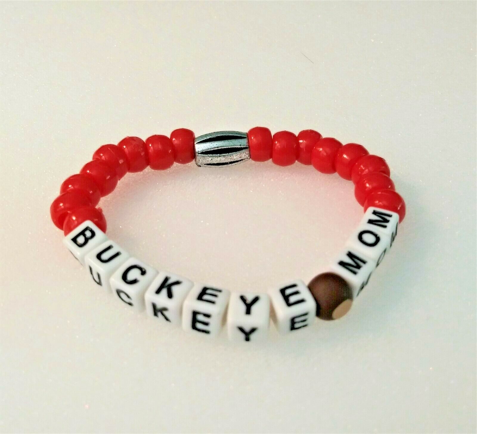 Sports Fan Red Beaded MOM  Fashion Bracelet-One Of A Kind