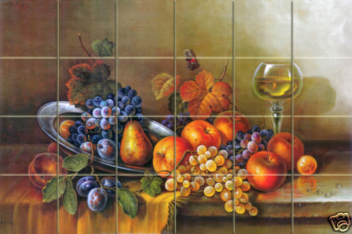 24 x 16 Apple Mural Tumbled Marble Backsplash Tile #465