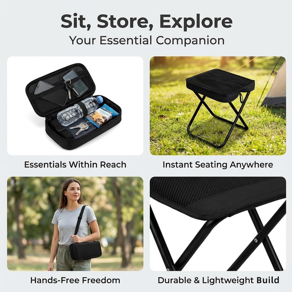 Foldable Backpack Stool, 2-in-1 Portable Camping Stool with Sling Bag, 260LBS...