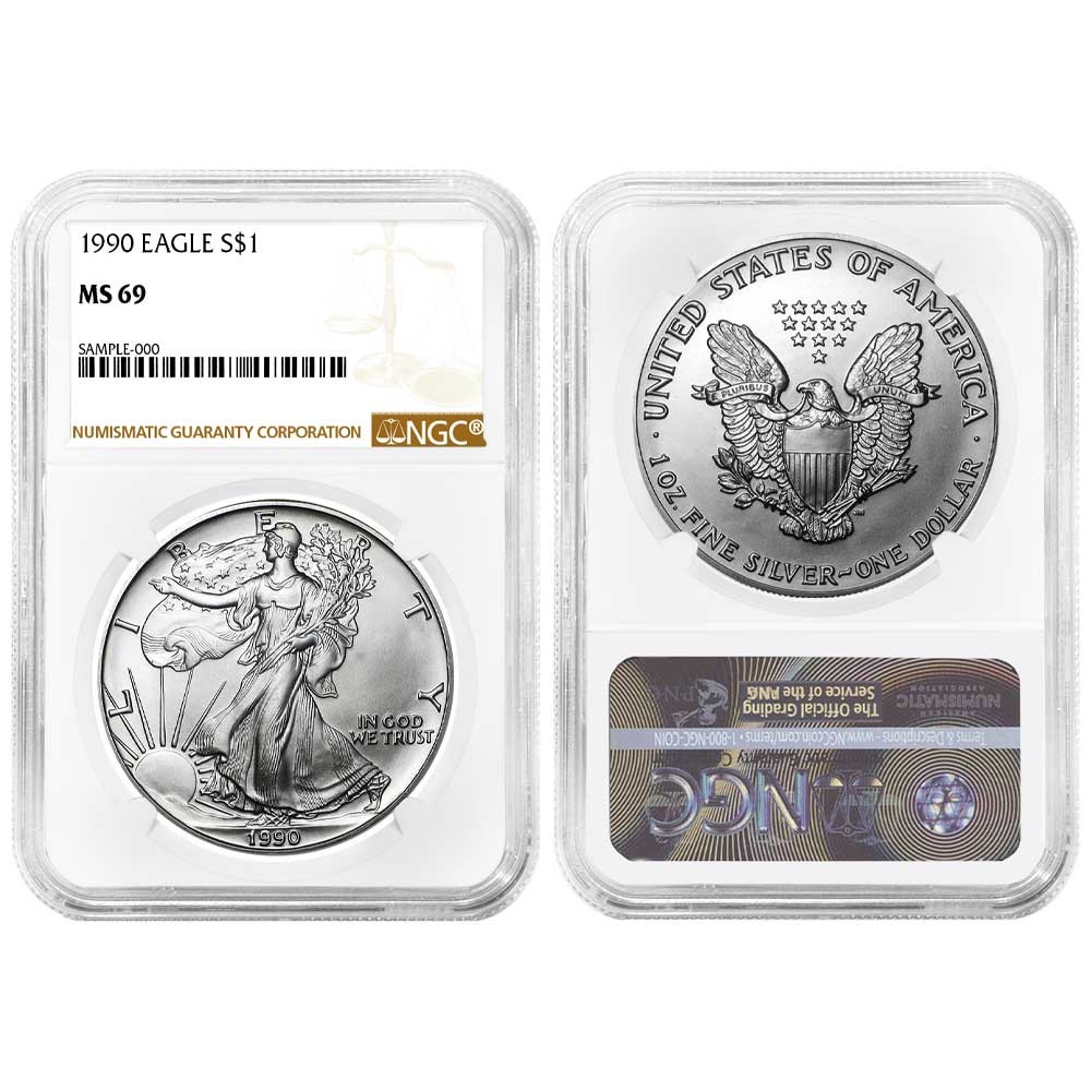 1990 $1 American Silver Eagle NGC MS69 Brown Label