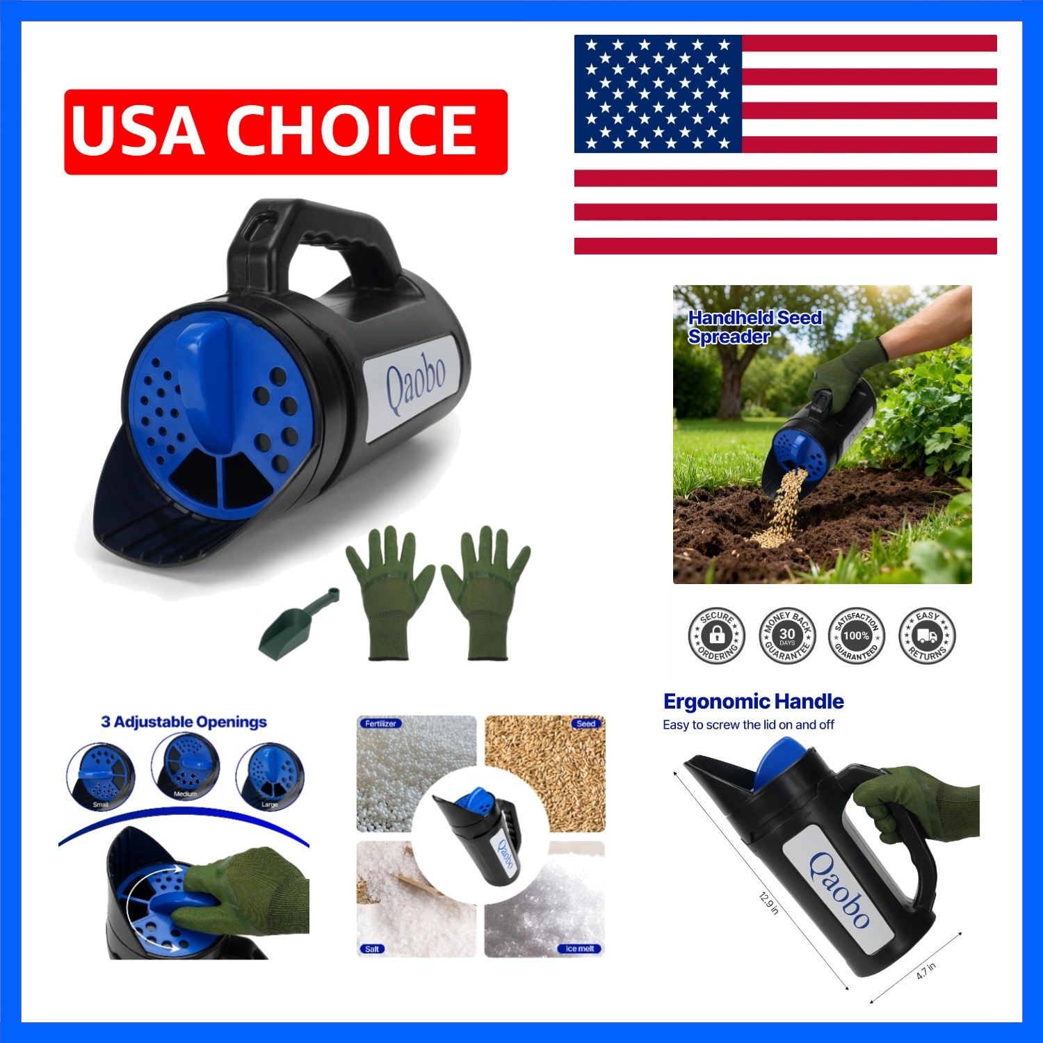 3-Adjustable-Setting Handheld Spreader, Multi-Use Lawn Spreaders for Fertiliz...