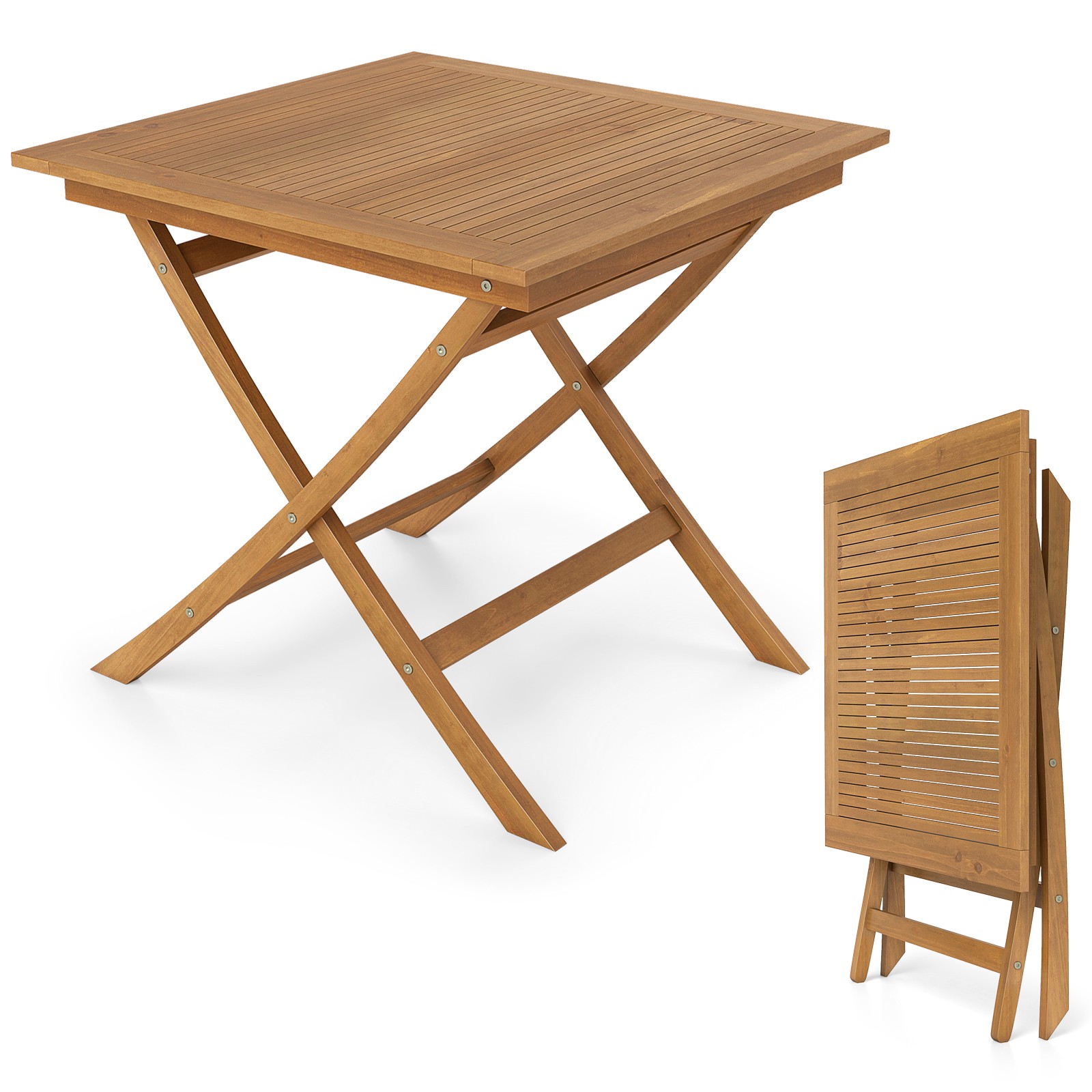 Solid Teak Wood Folding Outdoor Table, 32-Inch Square Patio Dining Table for 4