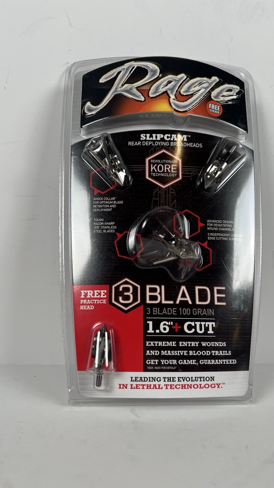 Rage 3 Blade 1.6" 100gr Broadheads With Kore Technology 3pk 39300