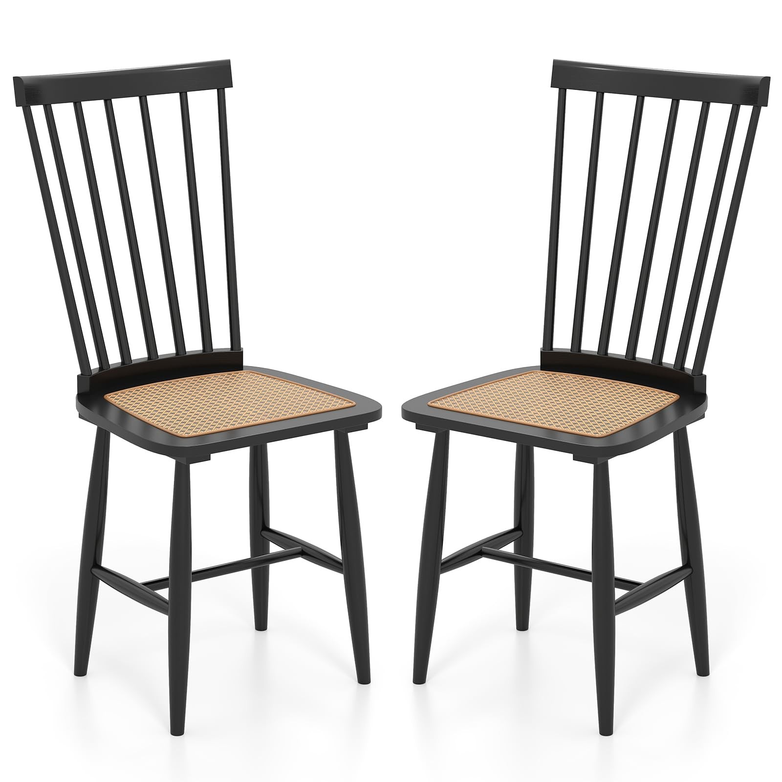 Giantex Windsor Dining Chairs Set of 2, 21.5" x 18.5" x 38", Black & Natural