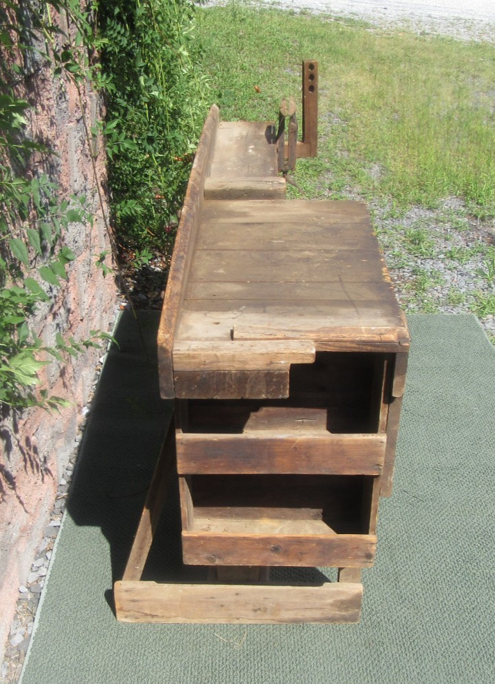 Antique Wood Carpenters Tool Workshop Saw Sharpening Work Bench Workbench
