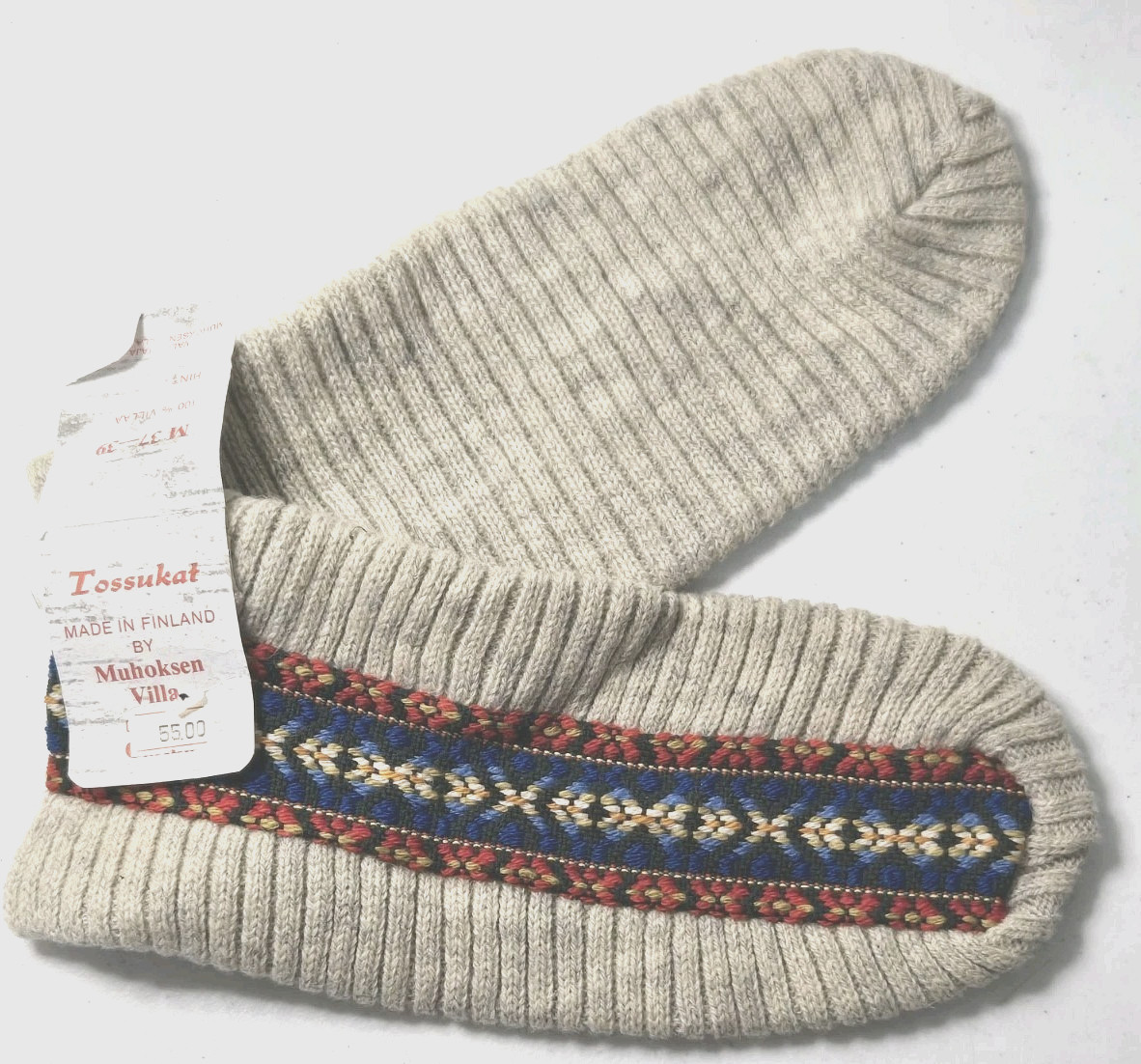NEW Handmade sz 37-39? Carina Design Wool Slip On Slipper Finland NWT Beige Blue