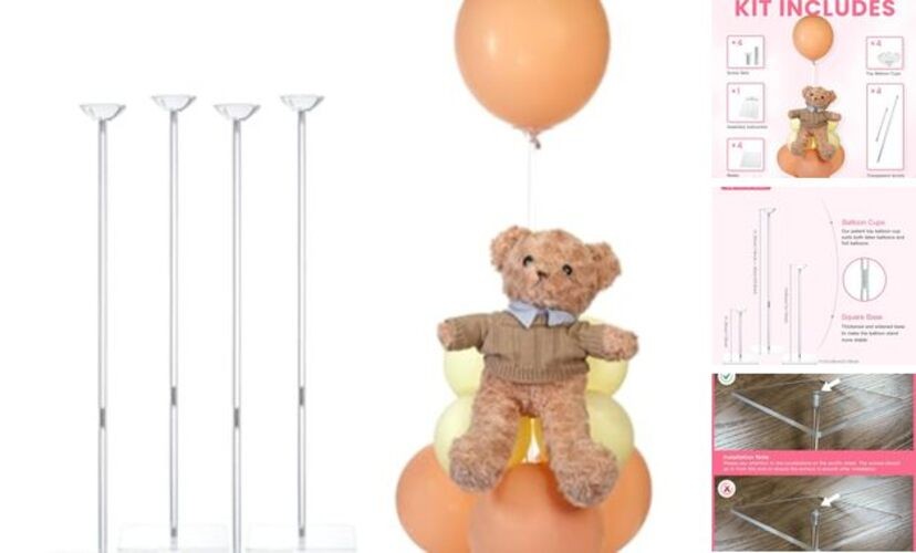 Clear Acrylic Balloon Stands for Table, Adjustable Height 15.75 Inch, 4 Pack