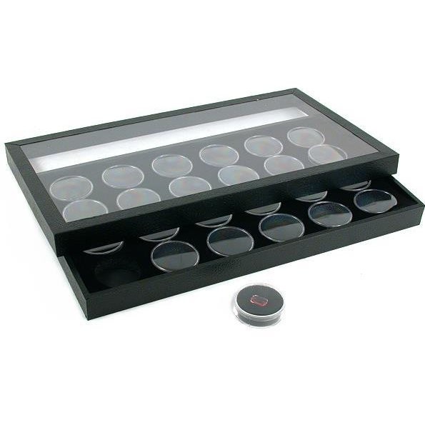24 Gem Jars Black Display Tray Travel Case Acrylic Lid