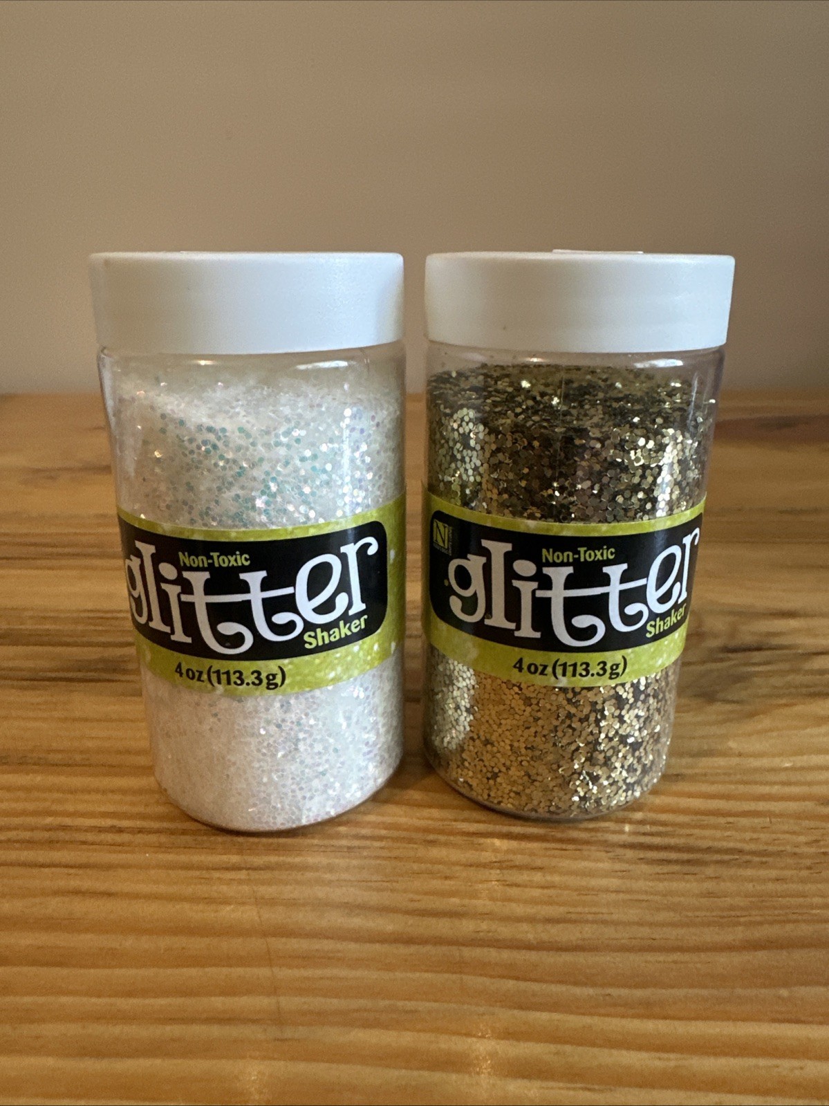 2 Non Toxic Glitter Shakers. Open.