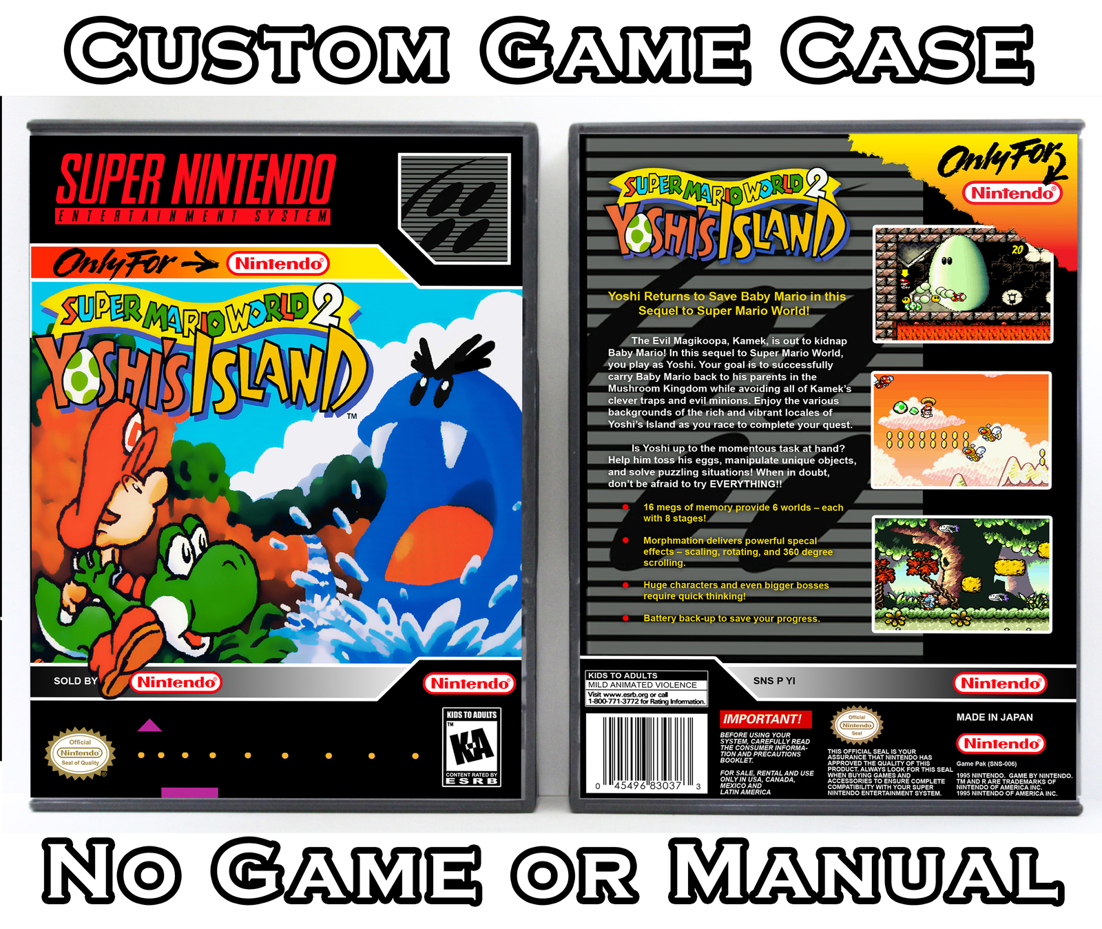 Super Mario World 2: Yoshi's Island - Super Nintendo SNES Custom Case *NO GAME*