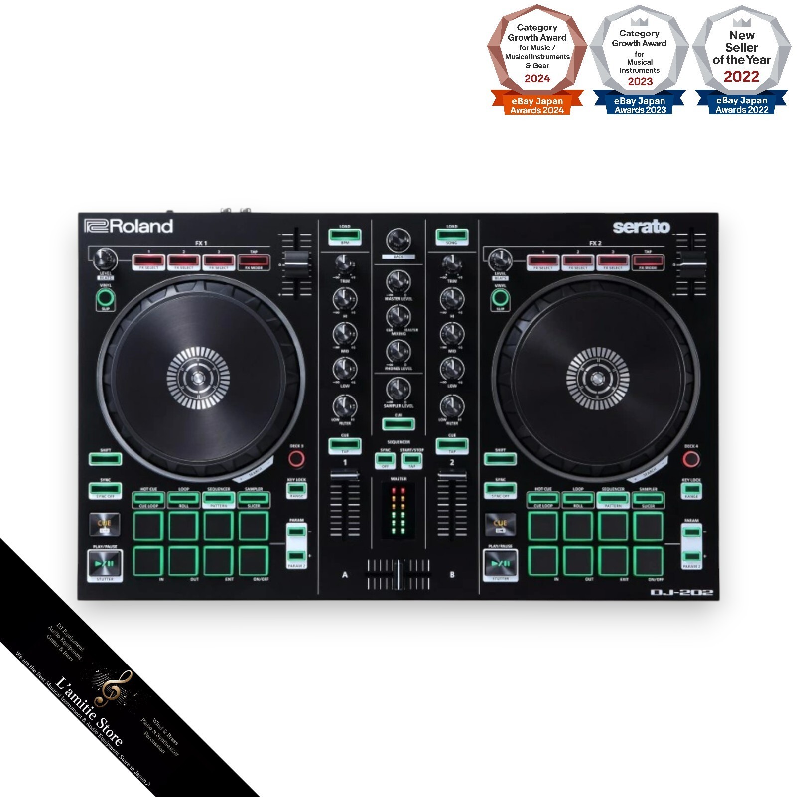 Roland DJ-202 2-Channel 4 Deck Serato DJ Controller Built In Drum Effects Japan