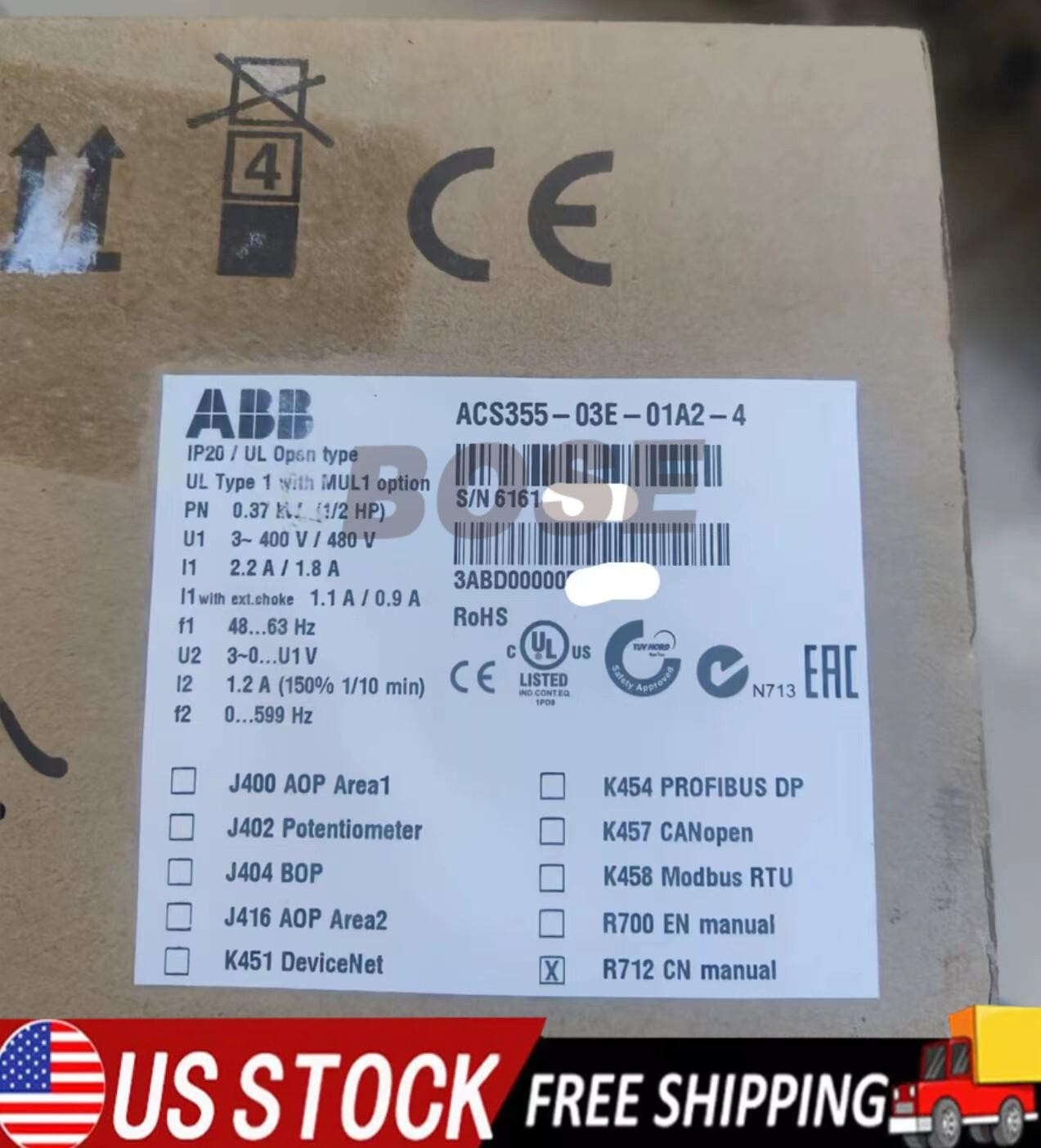 ACS355-03E-01A2-4 brand new ABB frequency converter with box No Keypad