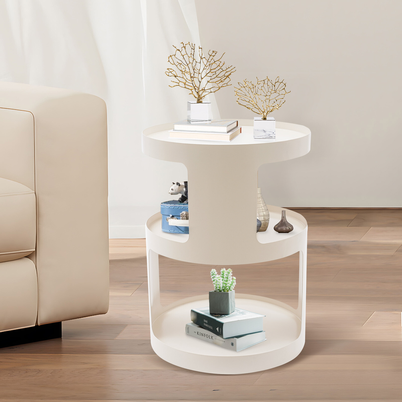 White Metal Side Table Modern Freestanding Nightstand Small Quality End Table