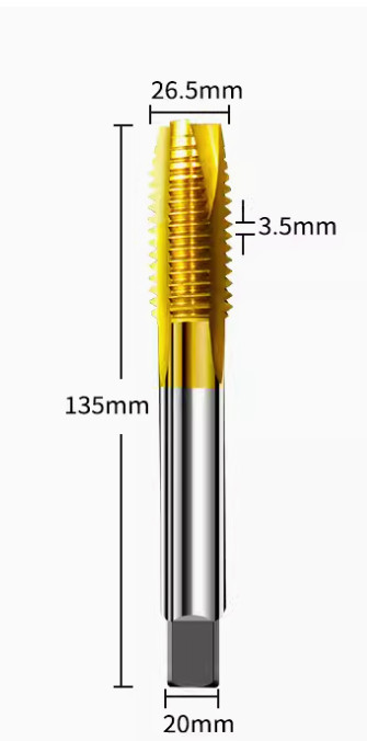TiN Coated M30 x 3.5" Tap Set - Taper, Plug, & Bottom 3pcs - Right Hand E