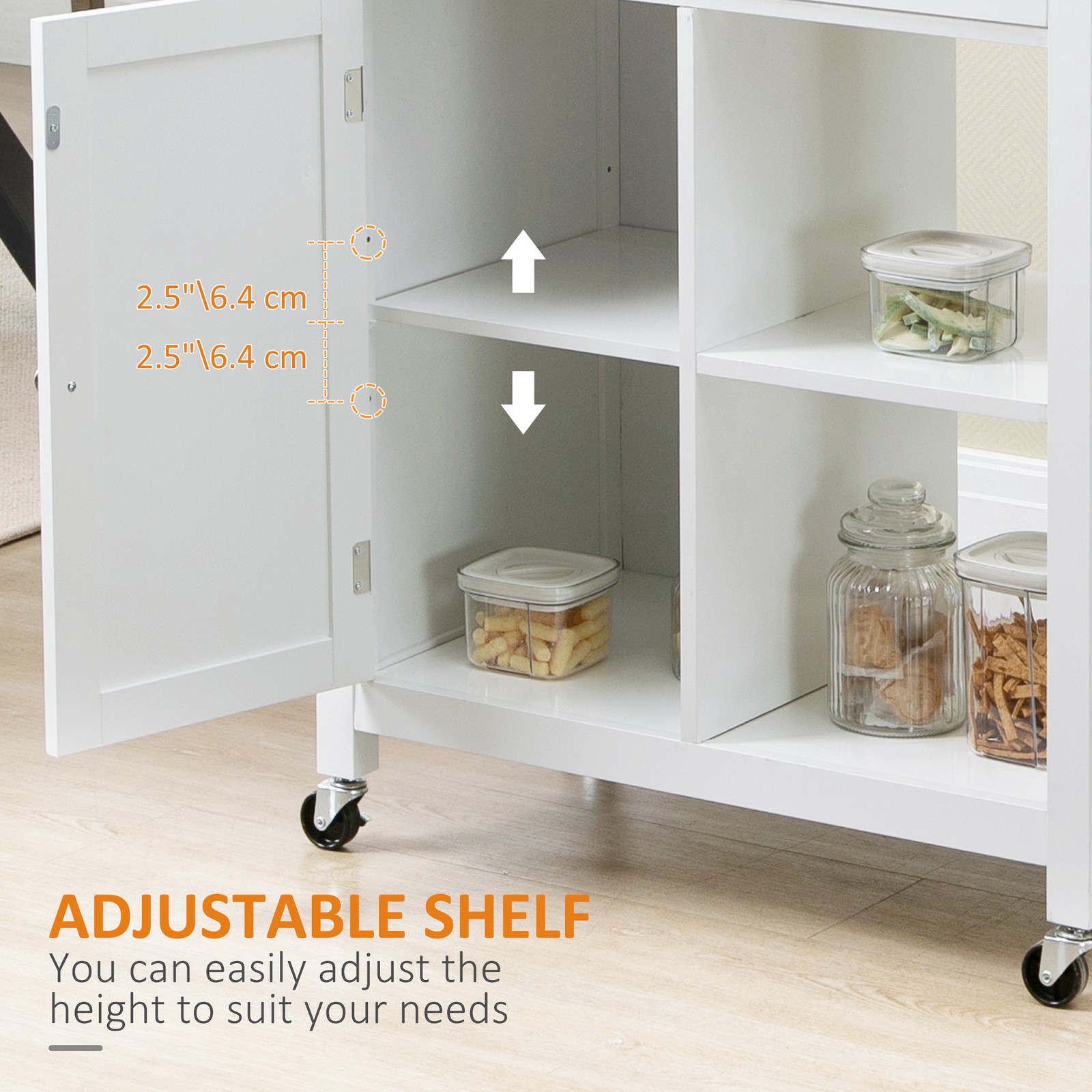Kitchen Island Cart, Rolling Kitchen Island with Storage, Solid Wood Top, Draw