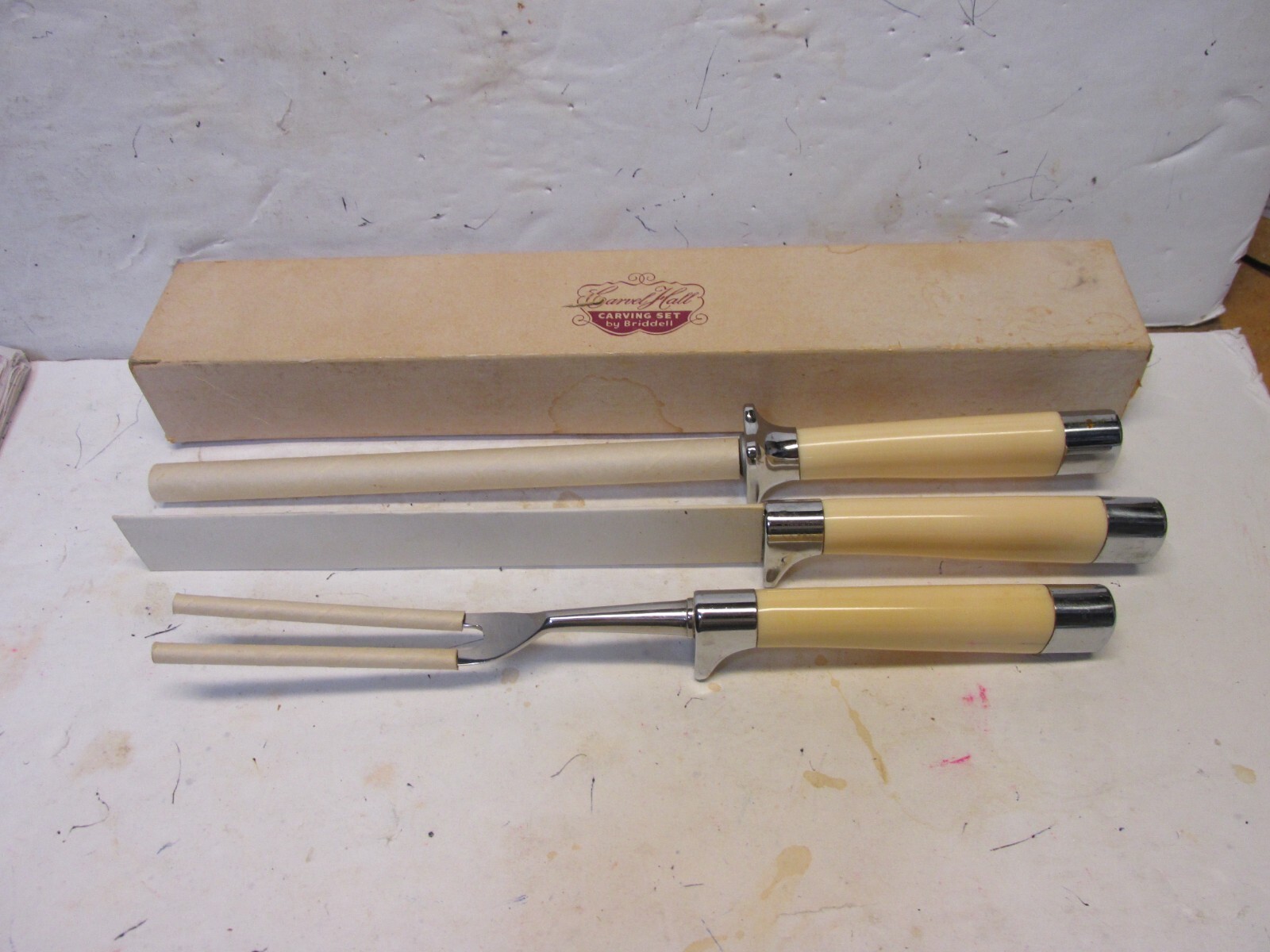 3 Pc Set Carvel Hall Fine Cutlery Briddell Carving Set Original Box 1950s