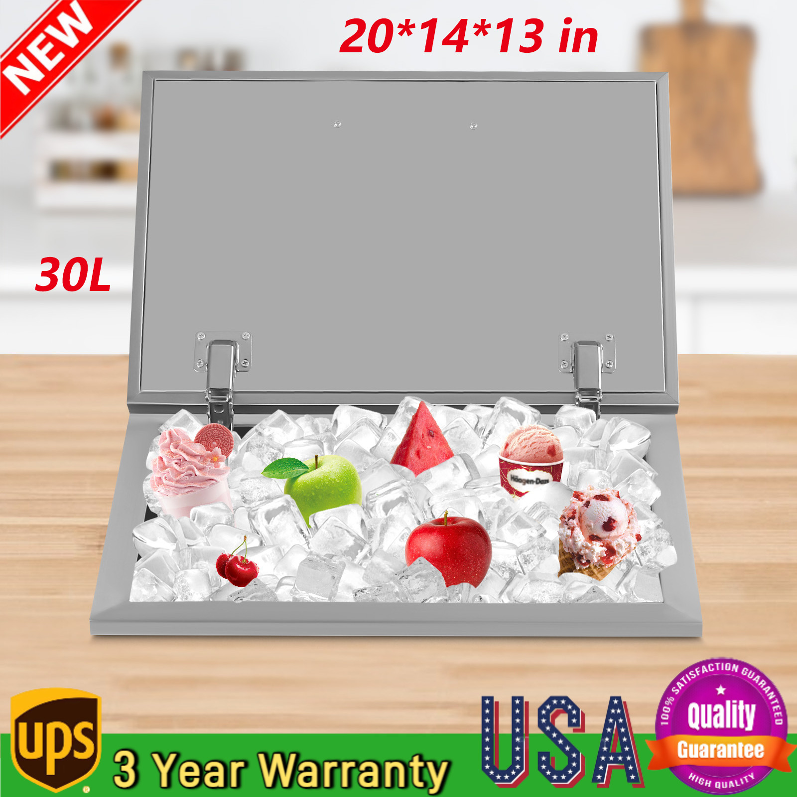 Drop In Ice Chest Bin Wine Chiller Cooler with Cover Home Kitchen 20x14x13Inch