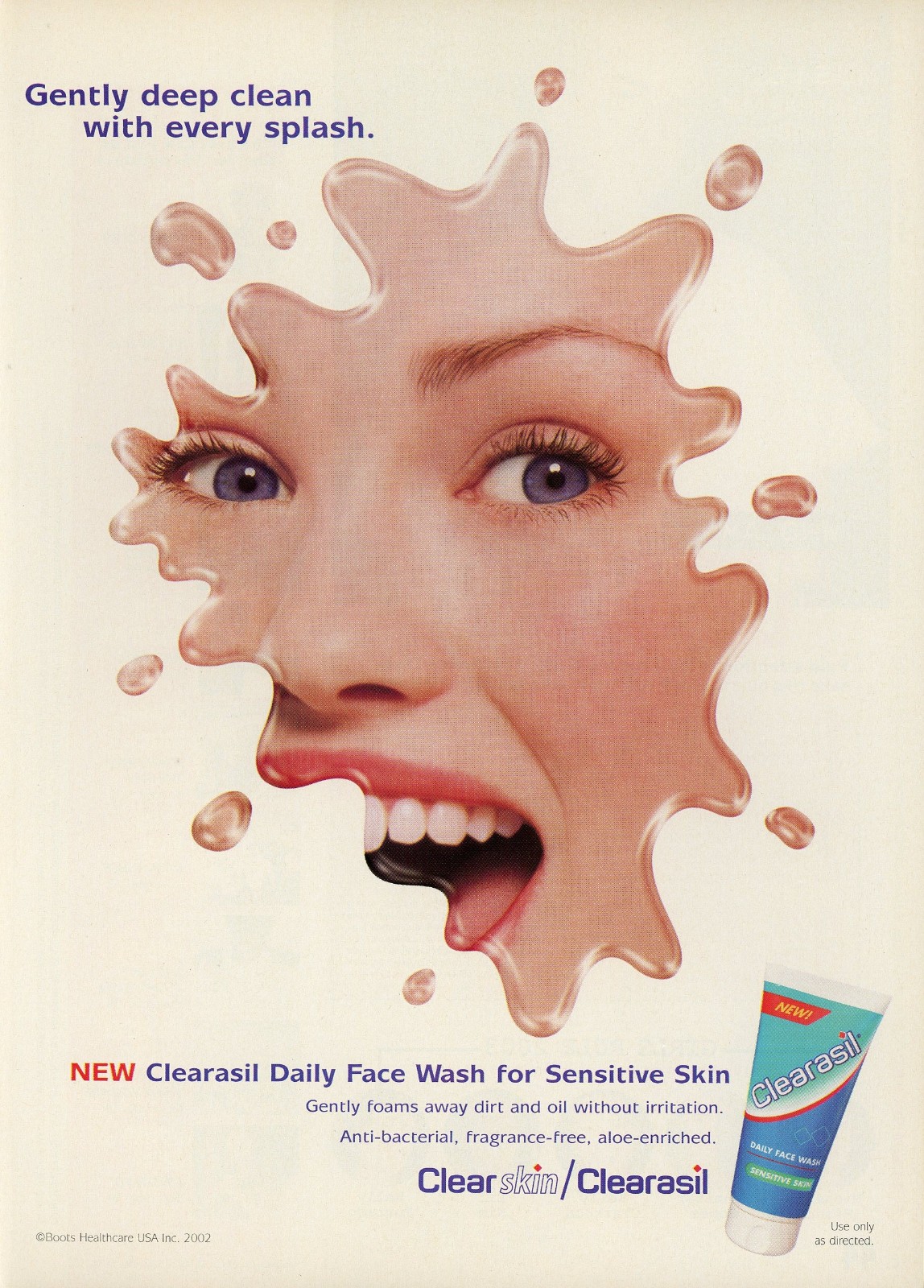 CLEARASIL magazine AD #01 OOP 2002 GENTLY DEEP CLEAN WITH EVERY SPLASH ~ CUTE