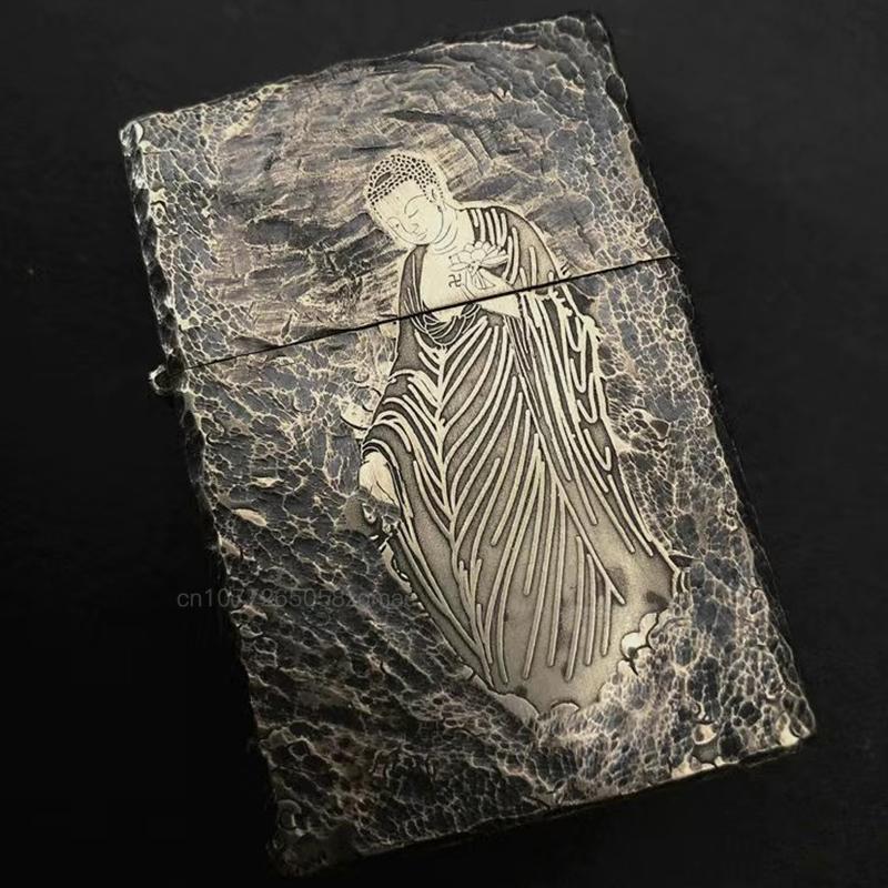 ZORRO 902s Brass Lighter Five-side Engraved, Windproof Flint Wheel Retro Design