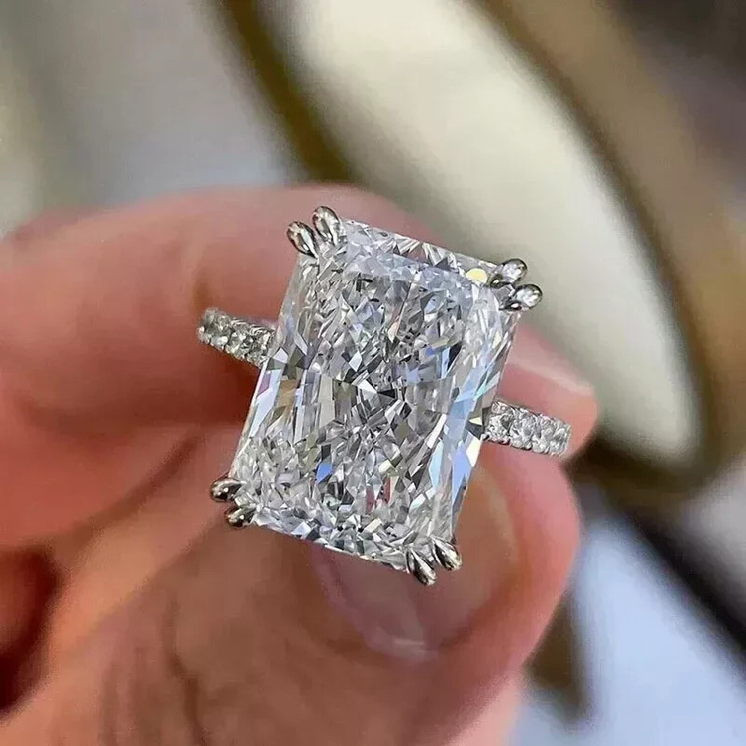 5.00 Ct F VS1 Lab Grown Diamond Radiant Cut Solitaire Ring 925 Silver