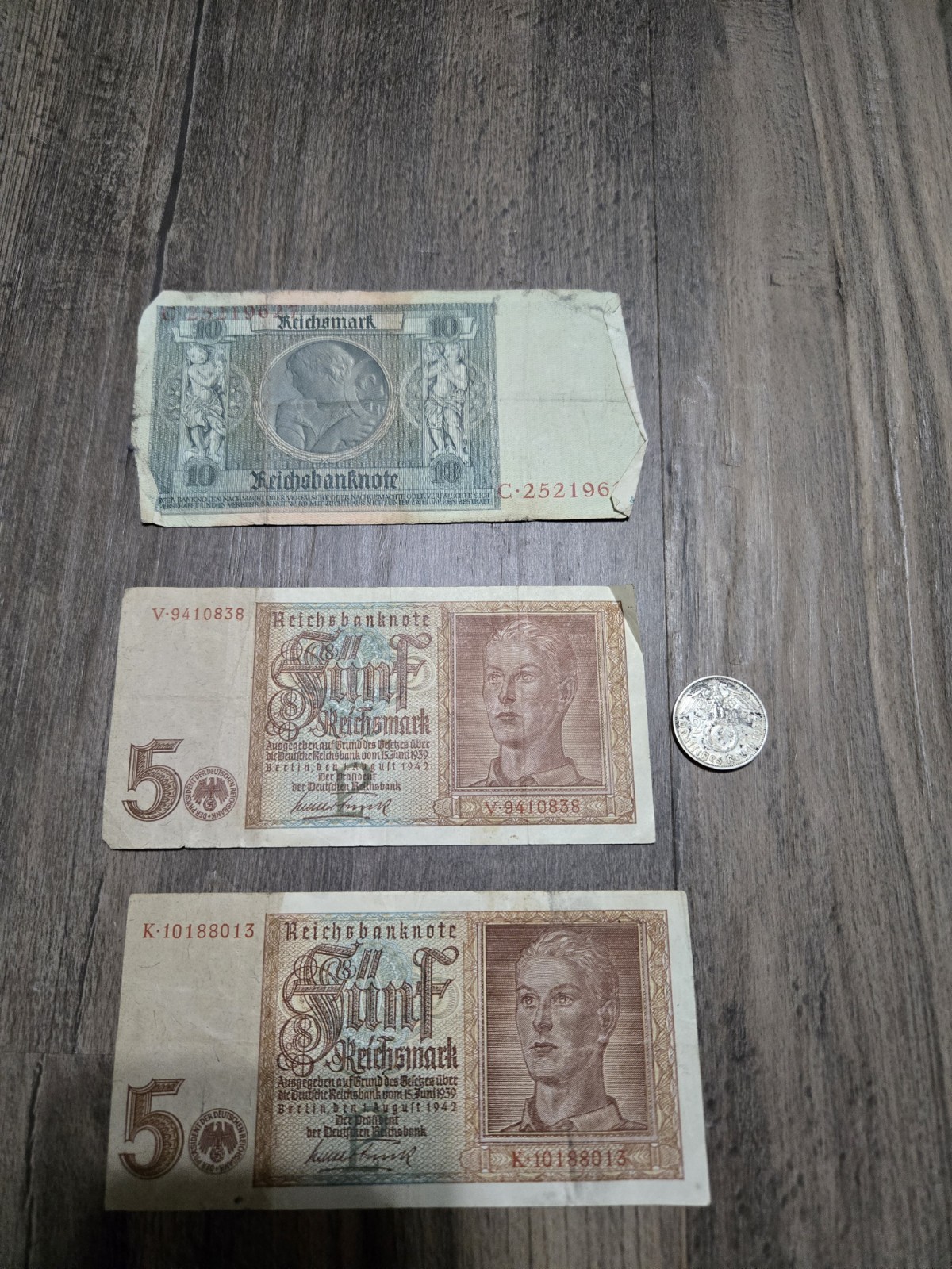 Original WWII Era German Money Lot 2, 5, 10 1929, 1937, 1942 Currency Paper Coin