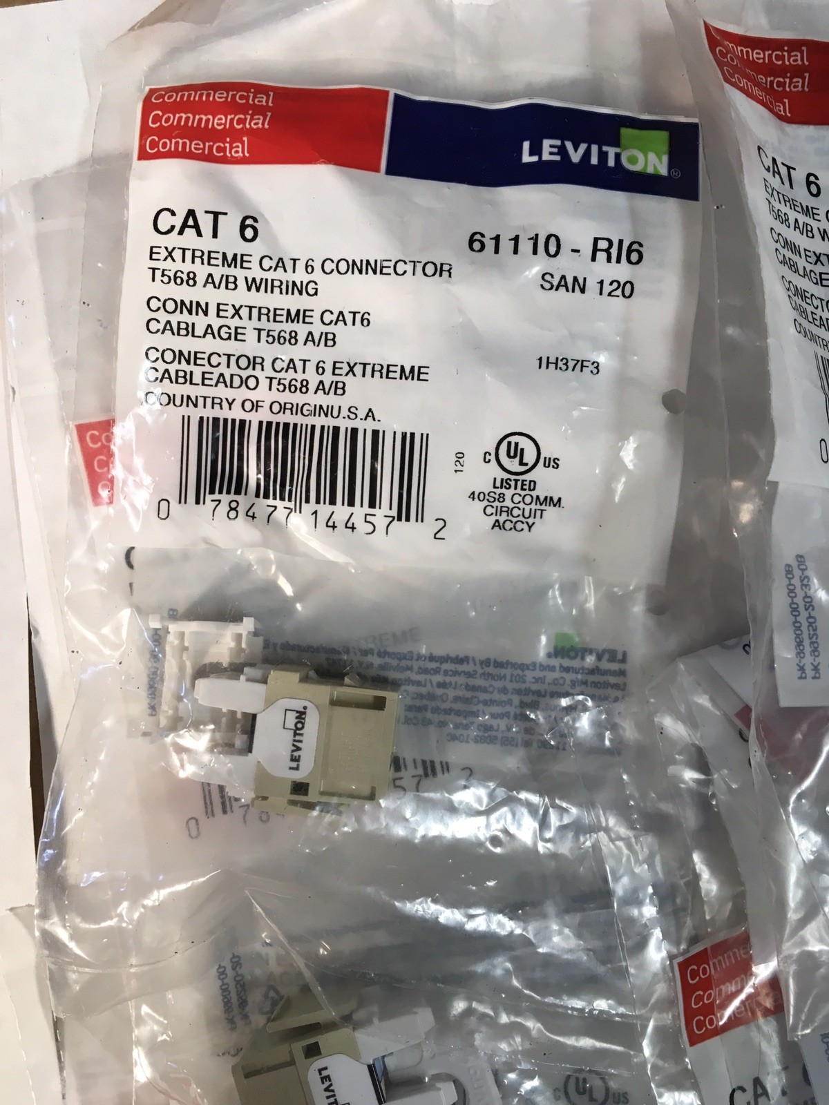 Leviton 61110-RI6 Extreme Cat 6 QuickPort Jack, Ivory, Lot Of 8 *New* Keystone