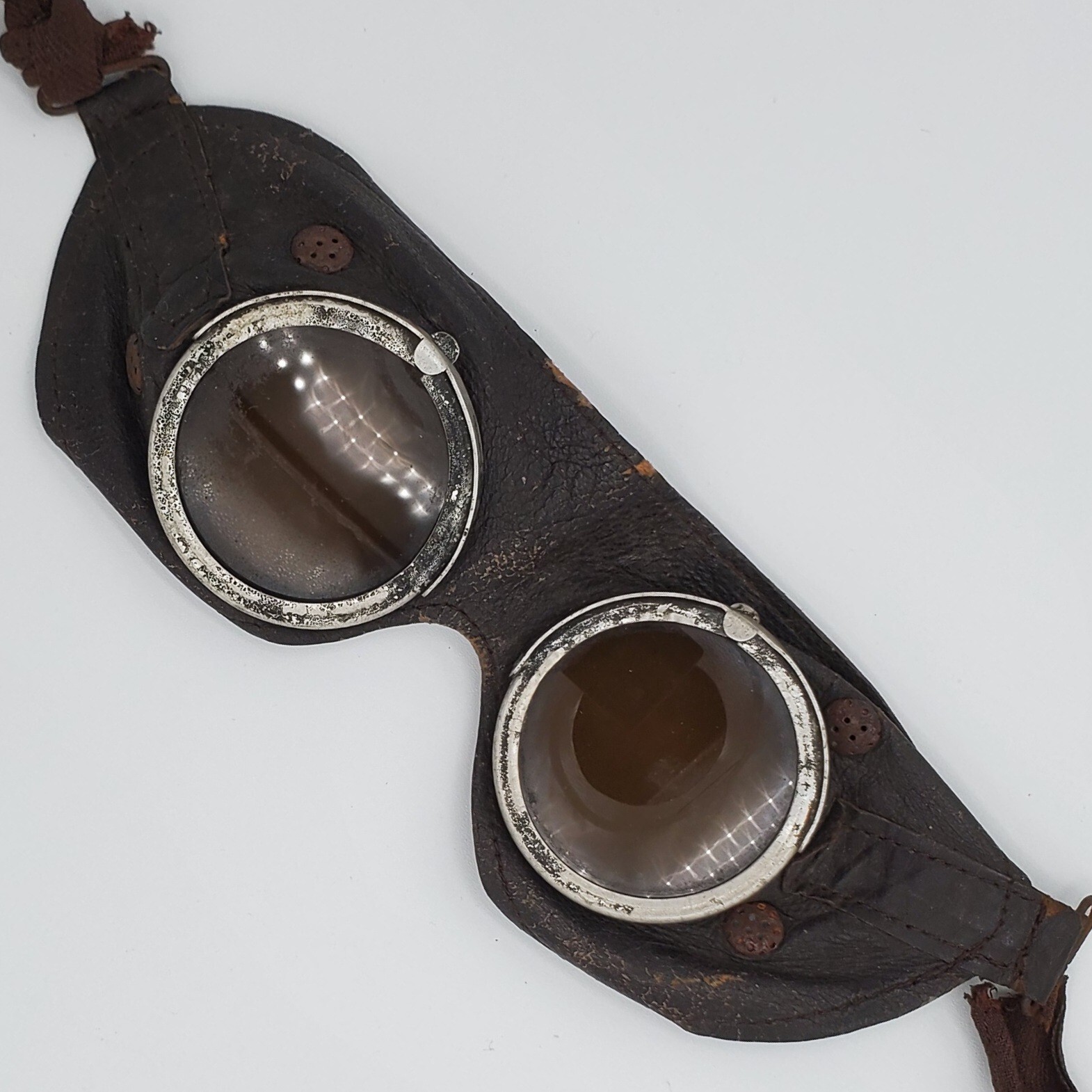 Original WWII WW2 German goggles soldier field sun glasses shades brown leather