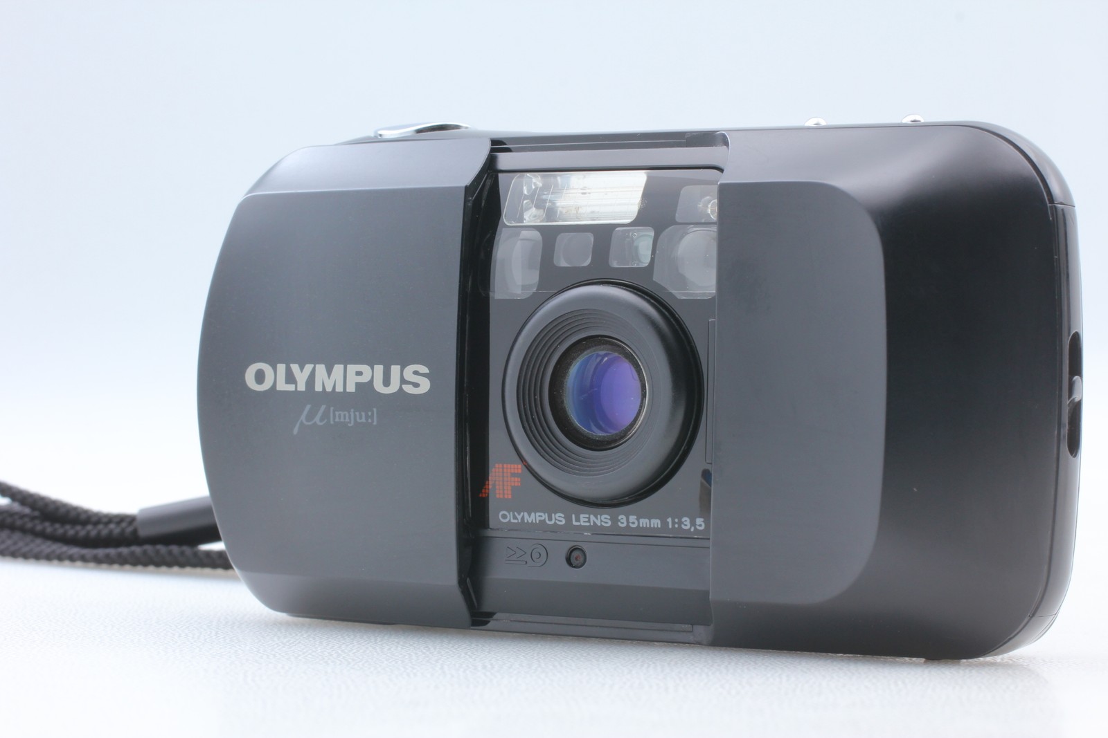 [ Near MINT w/ Strap ] Olympus μ mju Black 35mm f3.5 Film Camera From JAPAN