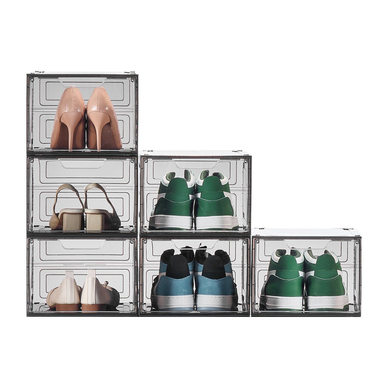 Stackable Shoe Boxes 6-Pack - US Size 13 Transparent Black Storage