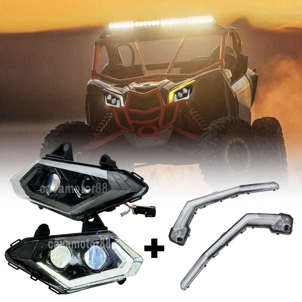 2pcs LED Headlight Assembly and Turn Lights For Can-Am Maverick X3 2017-2021