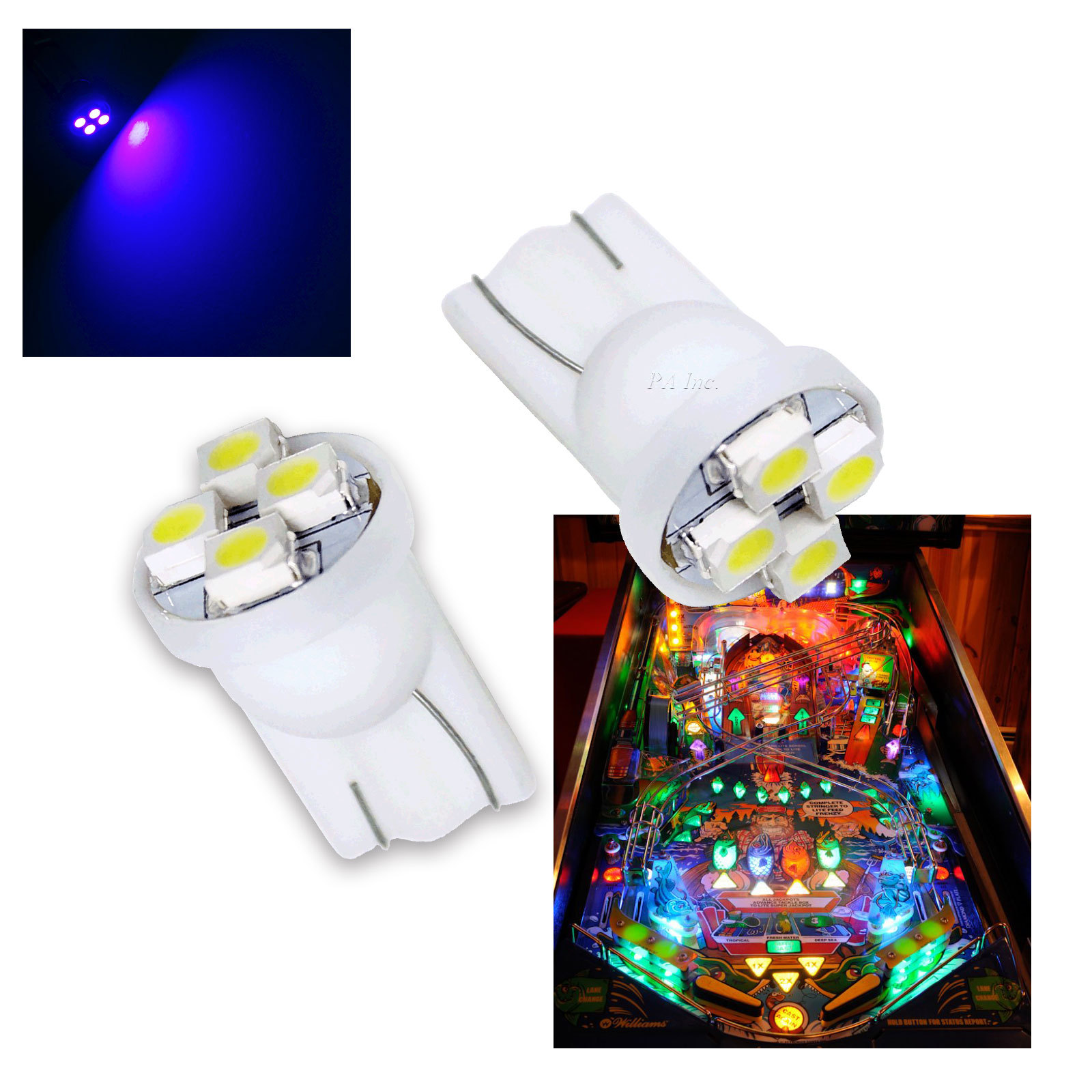 PA 50x #555 T10 3528 4 SMD LED Arcade Pinball Machine Light Bulb Purple 6.3V
